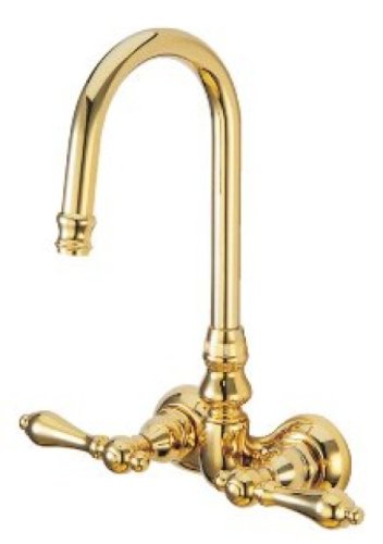 Hot Springs Double Handle Wall Mount Clawfoot Tub Faucet in Polished Brass - Vintage Style Bathroom Fixture for Classic & Modern Homes