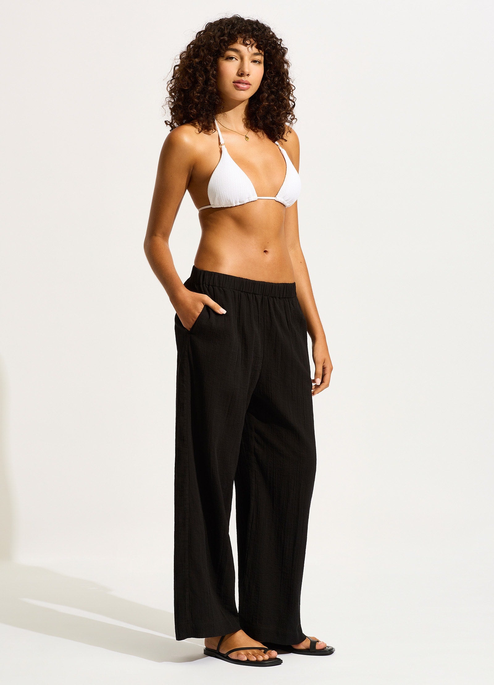 Crinkle Beach Pants for Women - Soft & Comfortable Black Casual Trousers | Perfect for Summer Vacations, Beach Outings & Relaxing at Home