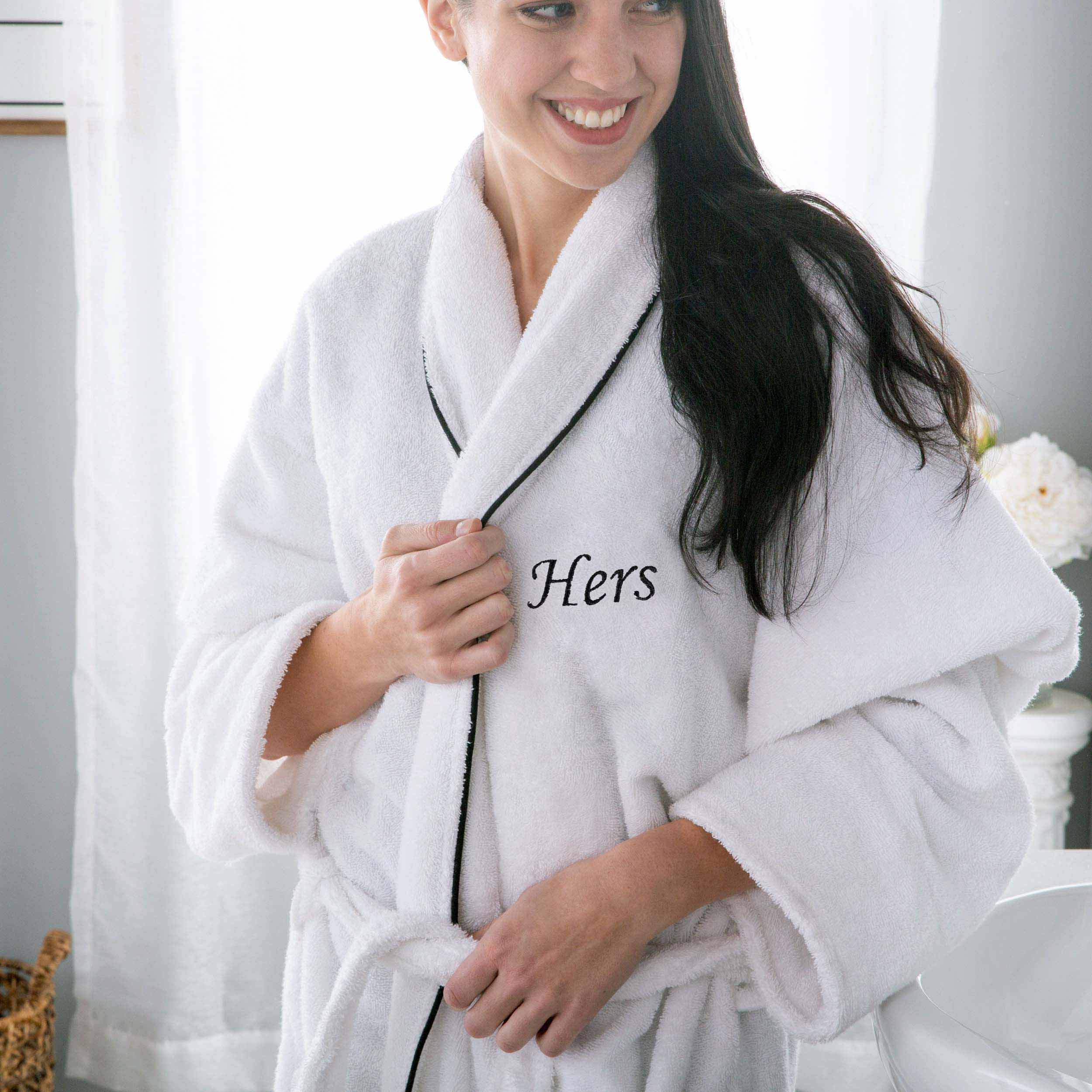 Premium Cotton Unisex Bathrobe for Adults - Soft, Fluffy & Highly Absorbent - White Embroidered Spa Robe for Relaxation, Hotels & Home Comfort