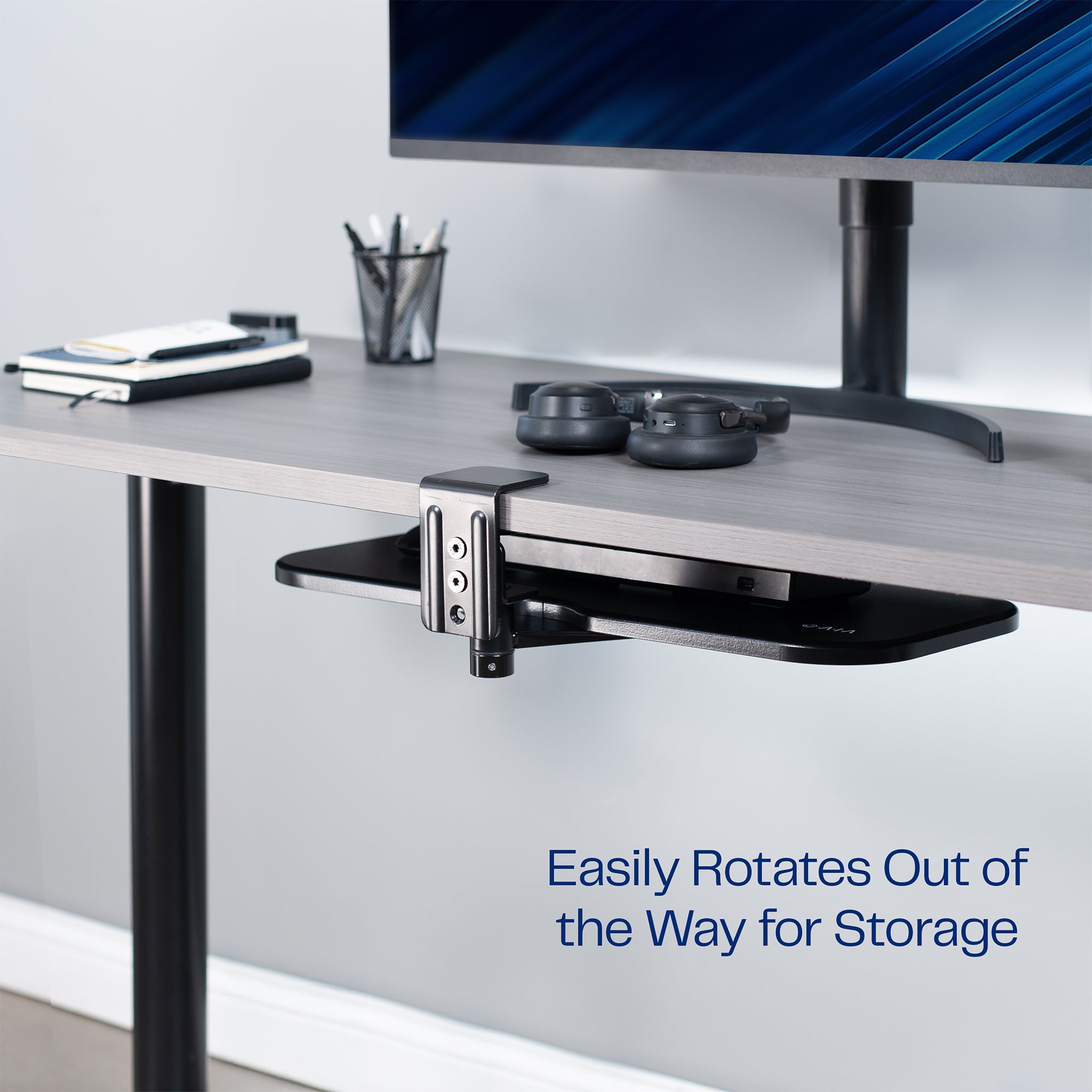 Adjustable Single Clamp Rotating Keyboard Tray - Ergonomic Under Desk Mount for Computer, Laptop & Office Workstations - Perfect for Home Office, Gaming & Workspace Organization