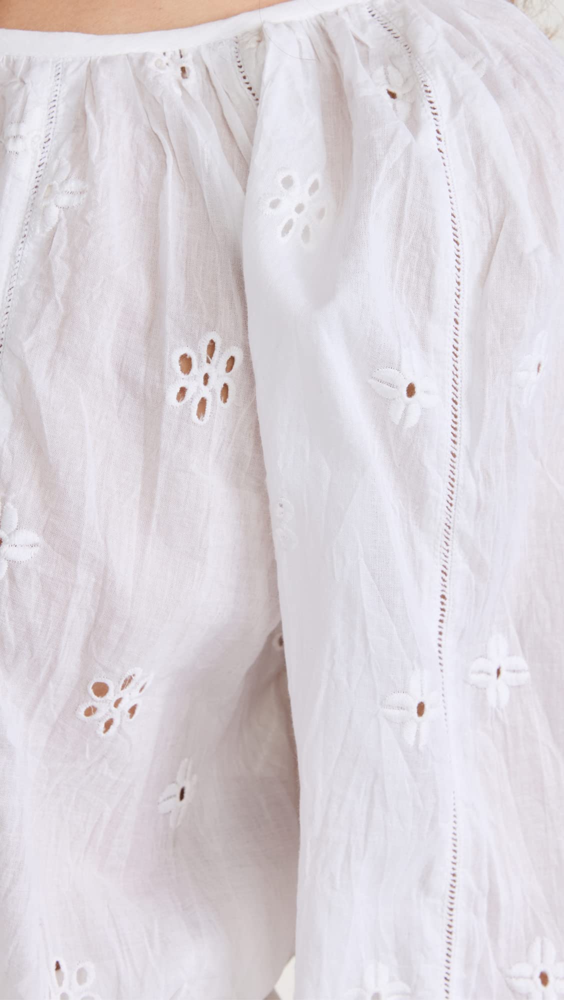 Velvet by Graham & Spencer Women's Yara Cotton Eyelet Cropped Long Sleeve Blouse - Breathable Summer Top for Casual Outings & Date Nights