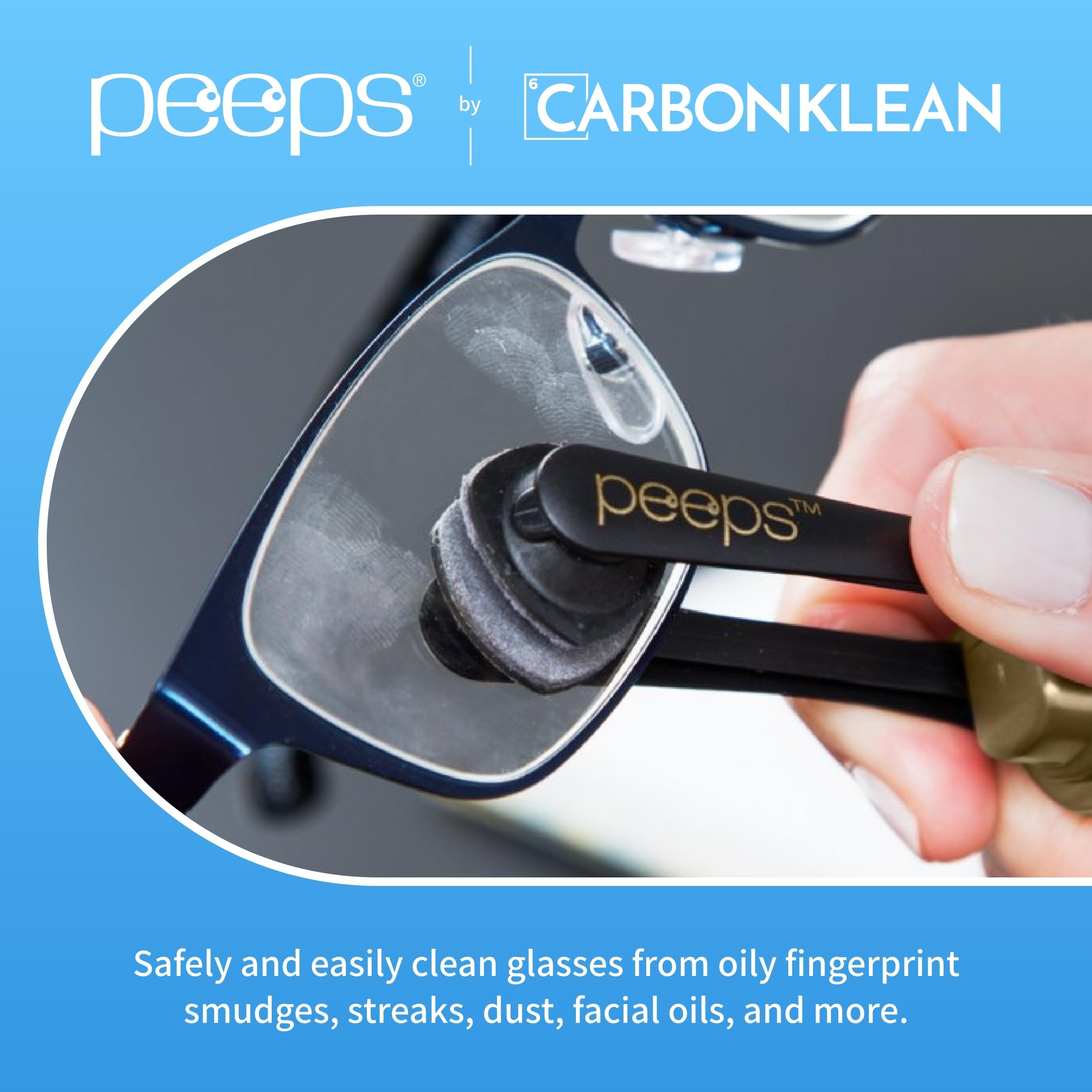 Peeps CarbonKlean Glasses Cleaner - Carbon Microfiber Lens Cleaner for Eyeglasses, Reading Glasses, Sunglasses & Screens - Soft Touch Black (2 Pack) - Perfect for Home, Office, Travel & Outdoor Use