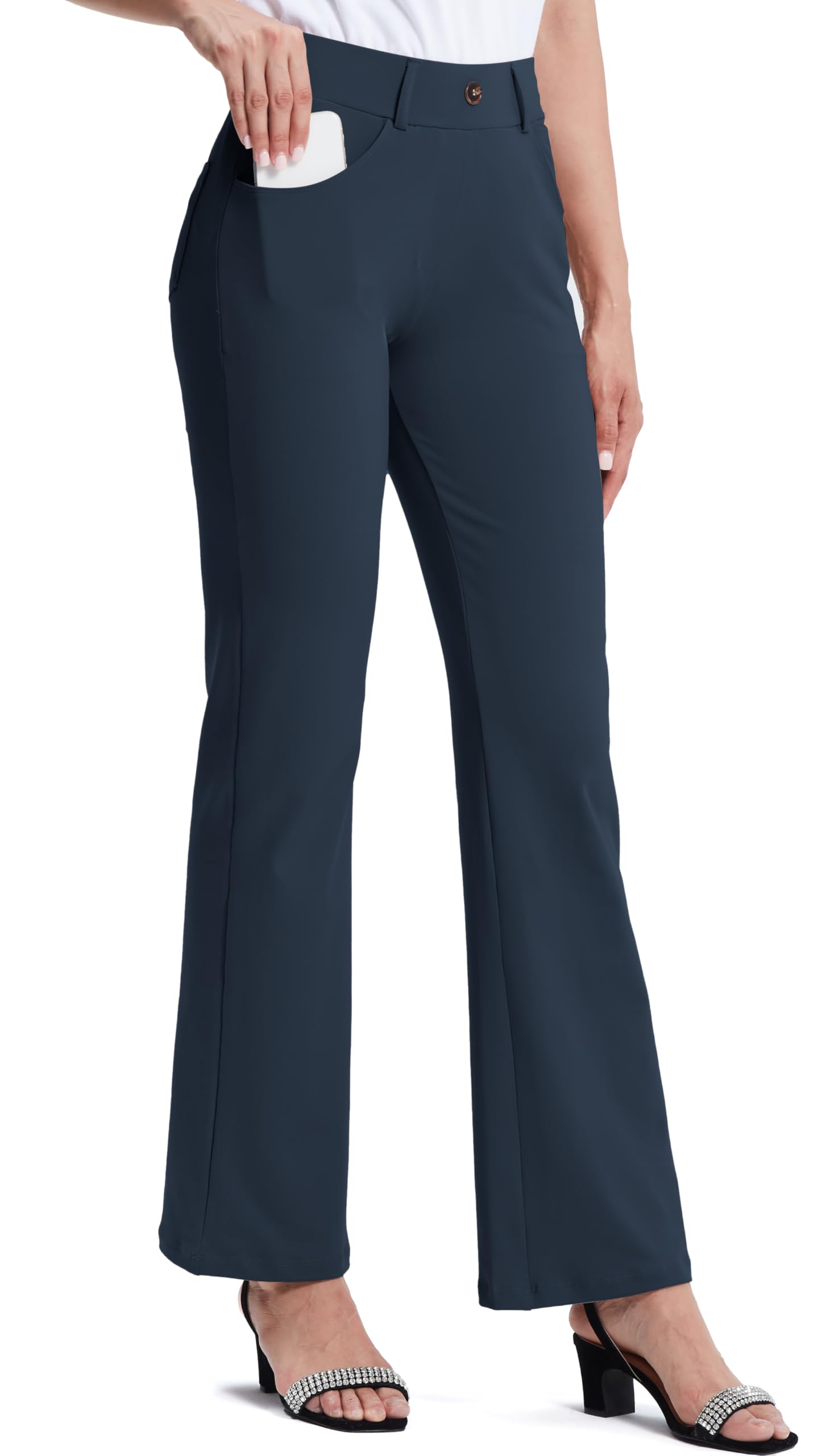 M MOTEEPI Women's High Waisted Bootcut Dress Pants - Stretchy Pull-On Office Work Pants (29