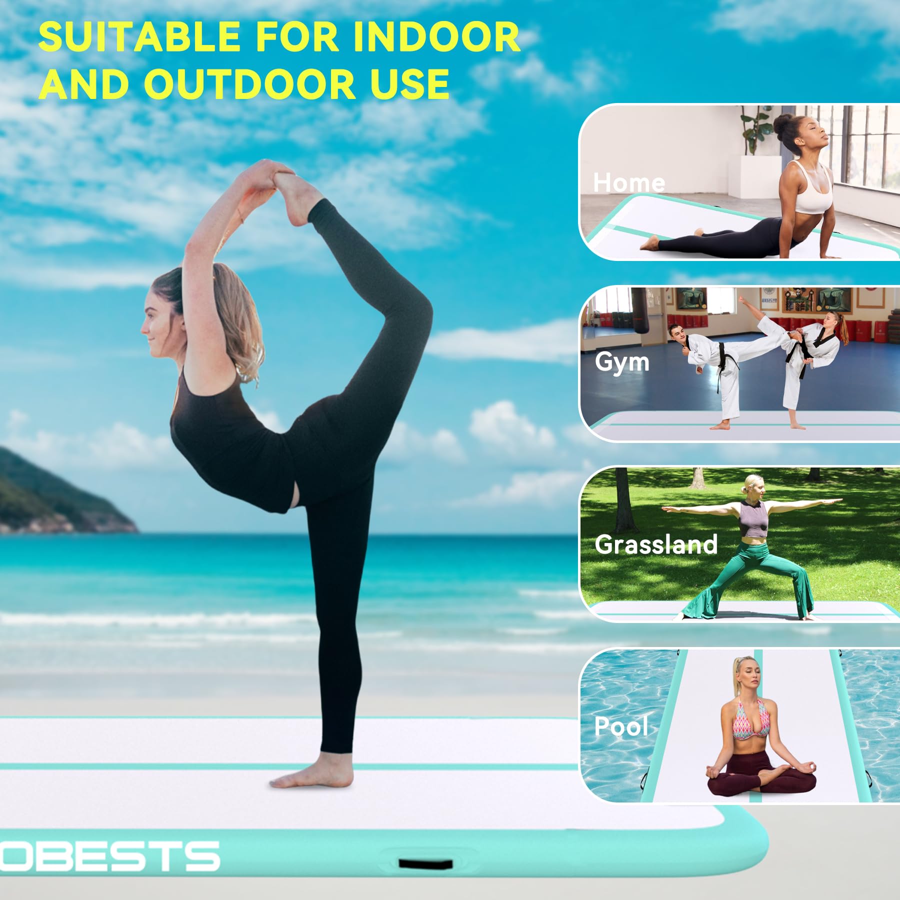 DOBESTS Inflatable Gymnastics Air Mat Tumble Track - 6.6ft/10ft/13ft/16ft/20ft Training Mat with Electric Pump for Home & Gym - Perfect for Tumbling Practice, Cheerleading, Kids Play & Fitness Training
