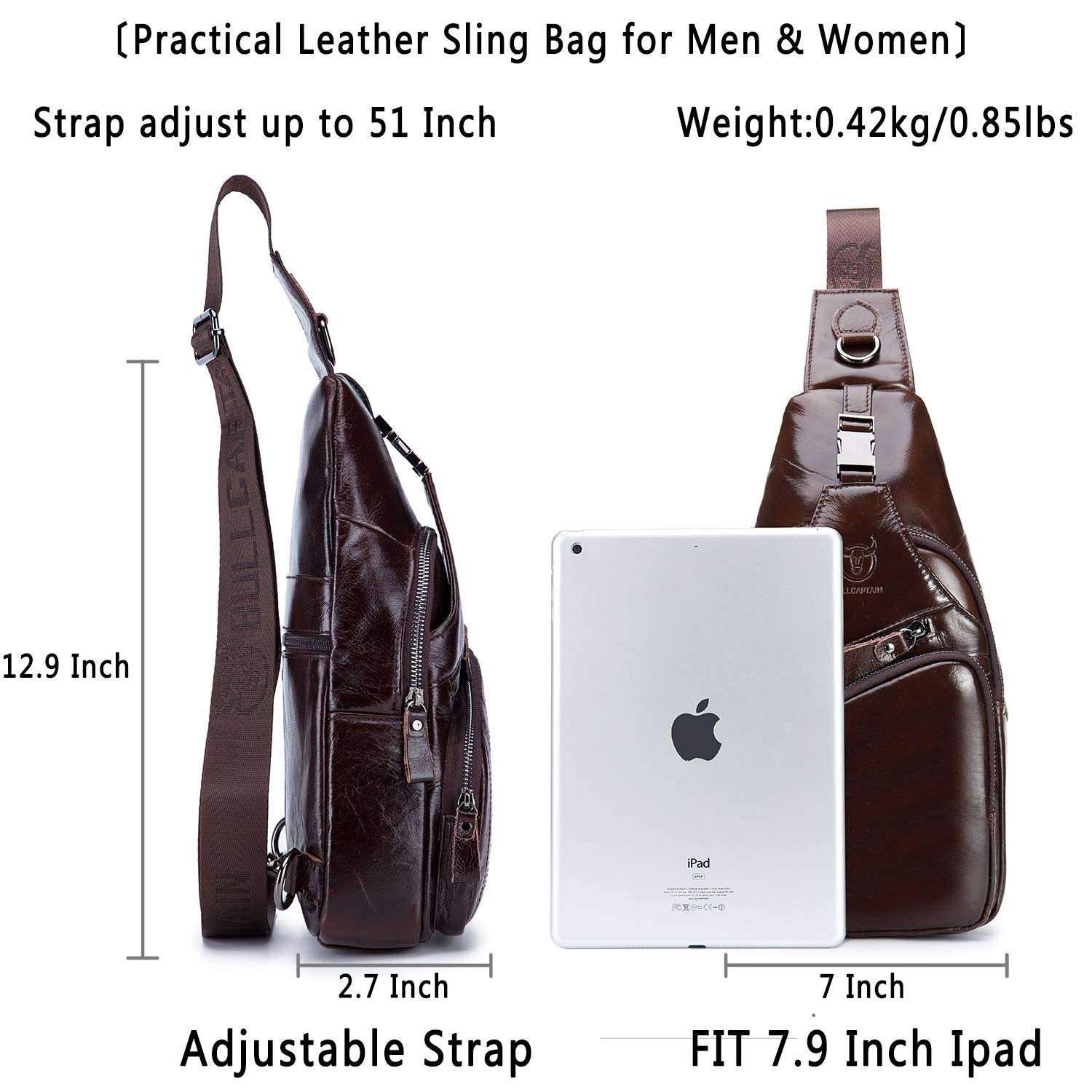 Men's Leather Crossbody Sling Bag - Casual Chest Shoulder Bag for Travel, Hiking & Everyday Use | Durable Daypack Backpack for Outdoor Adventures & Daily Commute