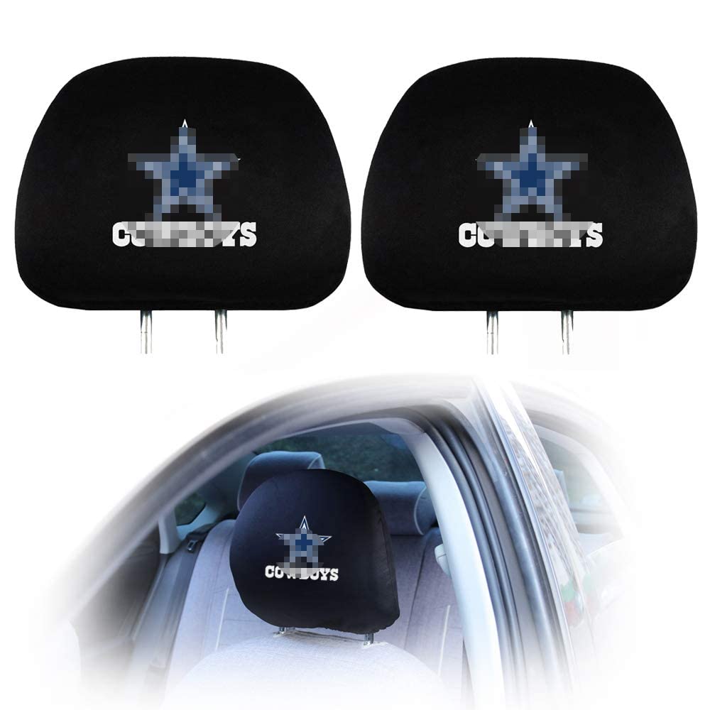 Lisha 2-Piece Printed Car Seat Headrest Covers for Cowboys - Black Breathable Stretchable Universal Fit for Most Vehicles - Perfect for Cowboys Fans, Road Trips & Car Decor