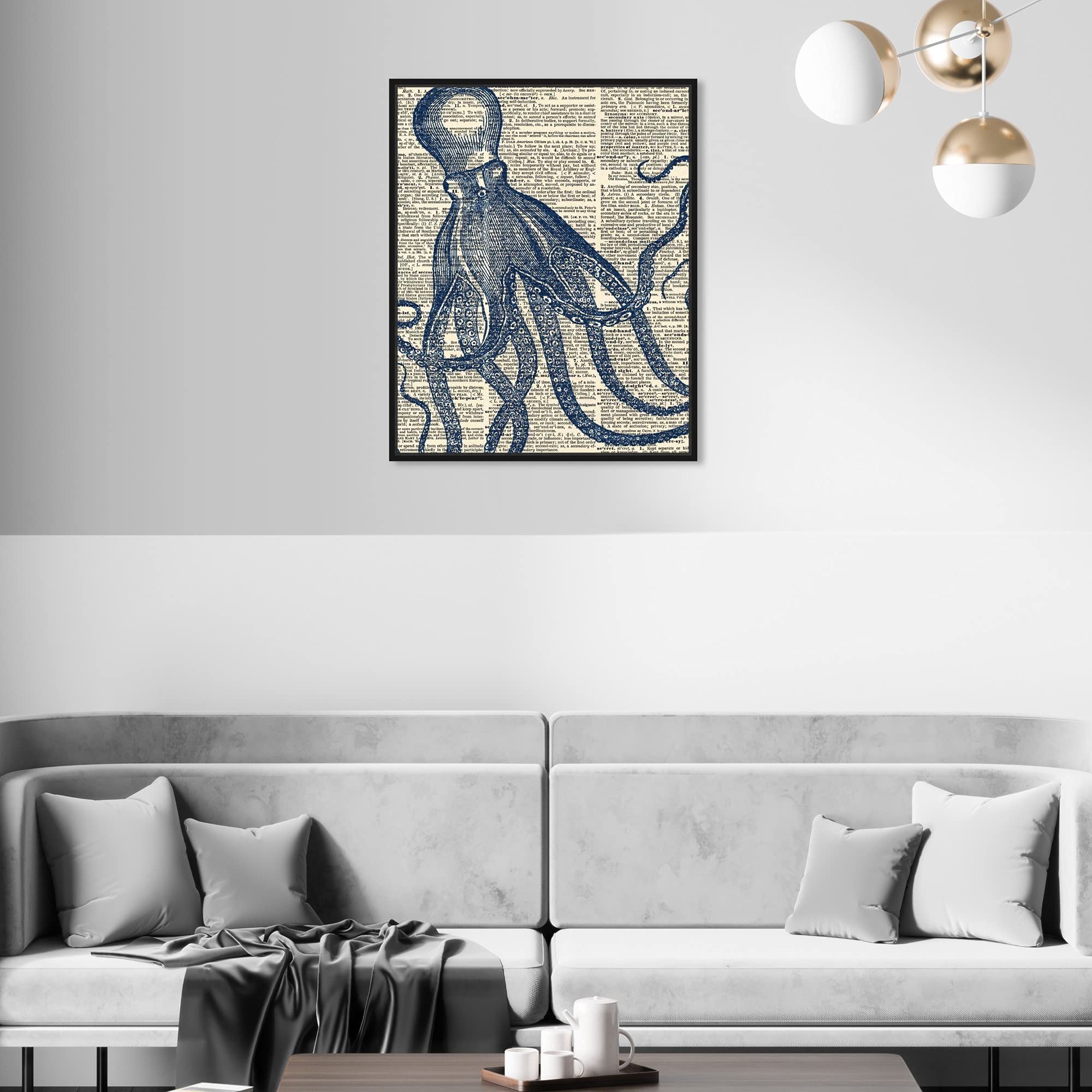 Oliver Gal Artist Co. Nautical Wall Art - 16x20 Inch Octopus Dictionary Canvas Print with Black Floating Frame | Coastal Home Decor for Living Room, Bedroom & Office
