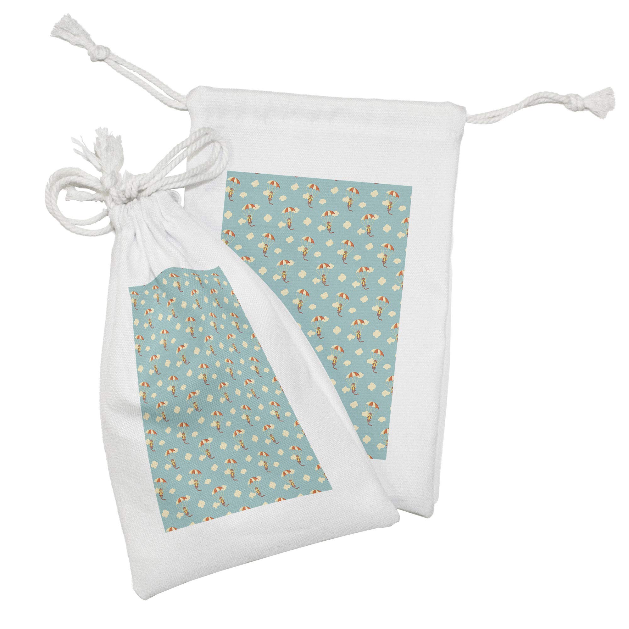 Ambesonne 2-Pack Monkey Drawstring Pouch Set - Pastel Tone Fabric with Rhythmic Monkeys & Parachutes Design - 9