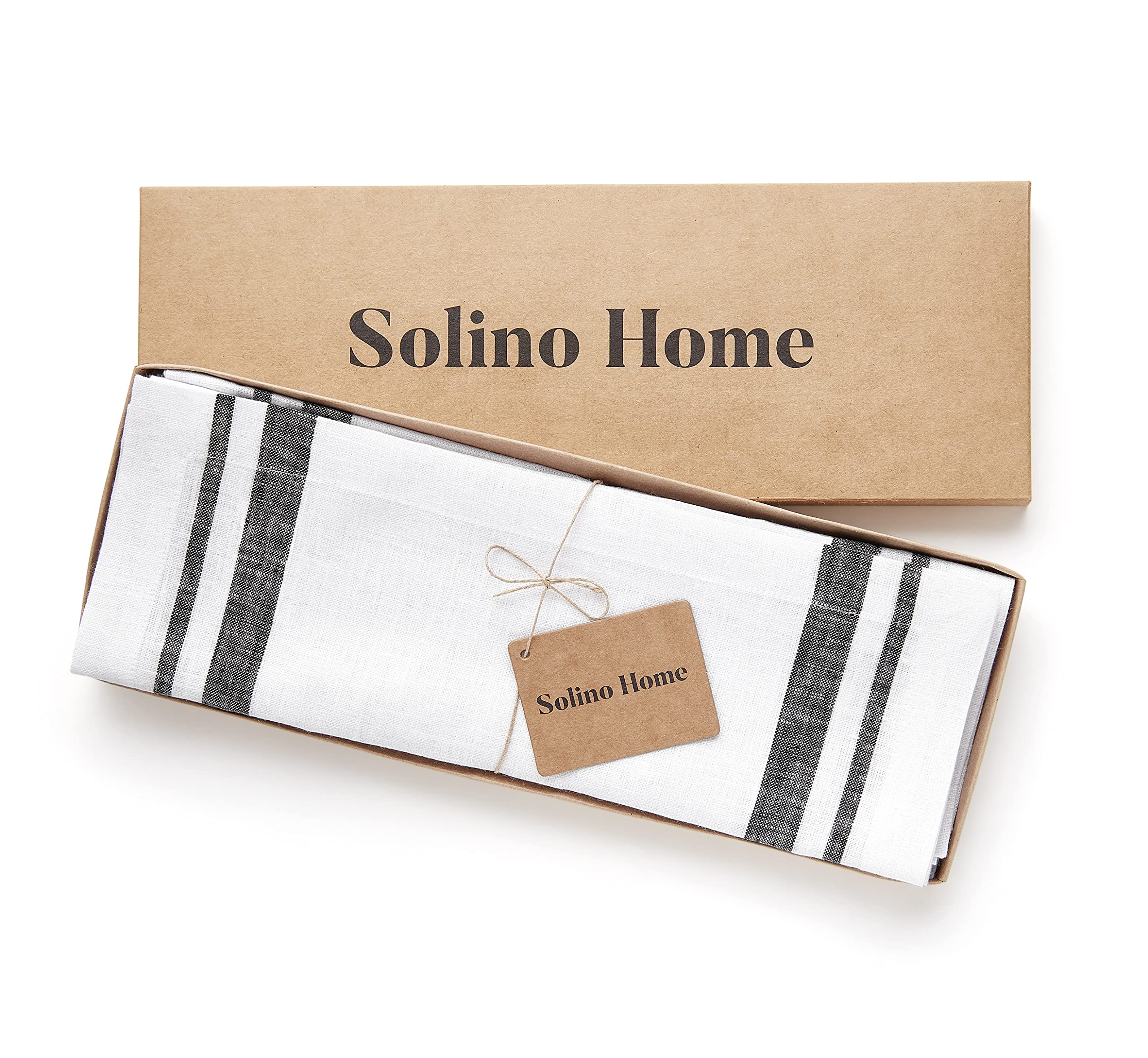 Solino Home French Stripe Linen Placemats Set of 4 - 14x19 Inch 100% Pure Black & White Washable Table Mats - Elegant Dining Decor for Spring, Easter, Mother's Day & Everyday Use