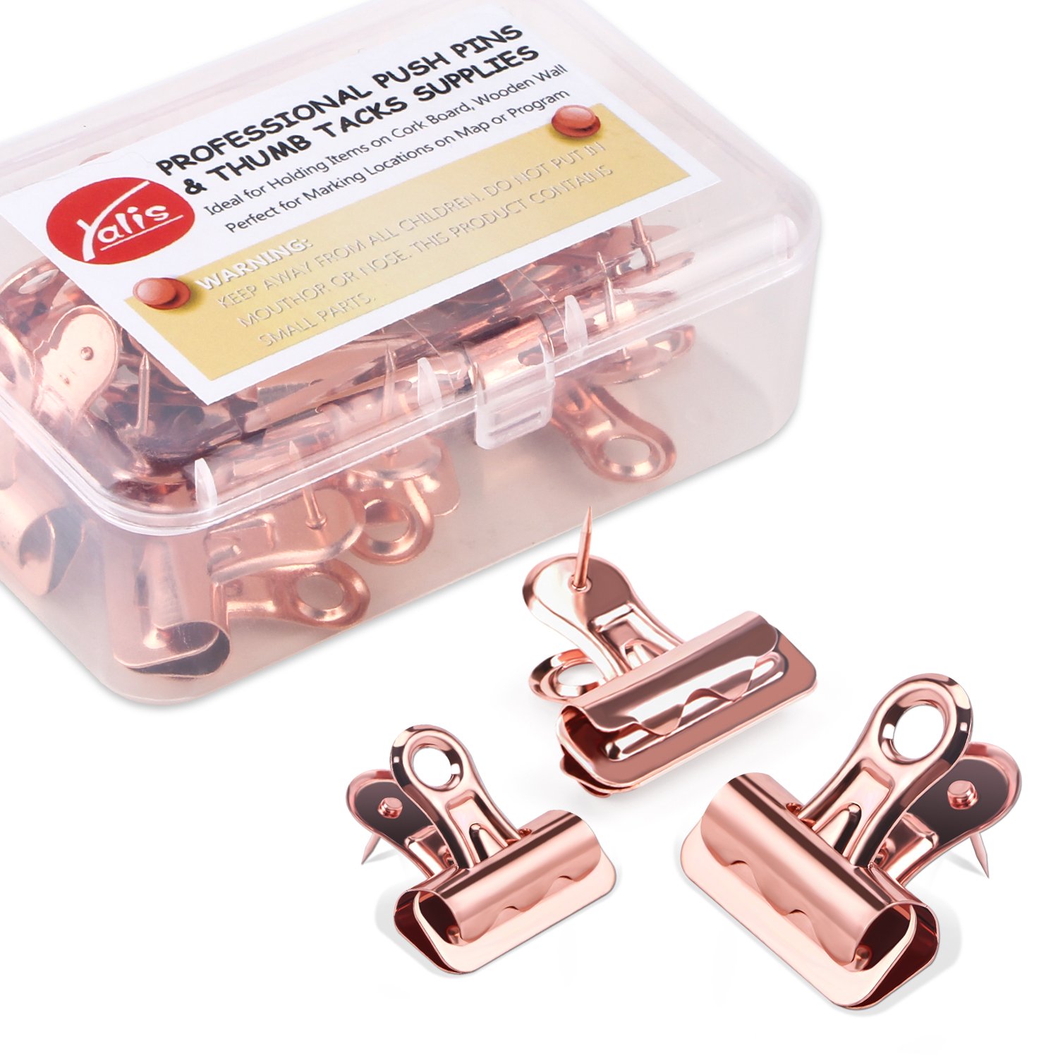 Yalis 15-Pack Push Pins Clips - No-Hole Paper Clips for Cork Boards & Photo Walls - Rose Gold Office & Home Decor Supplies for Bulletin Boards, Memo Boards & DIY Projects