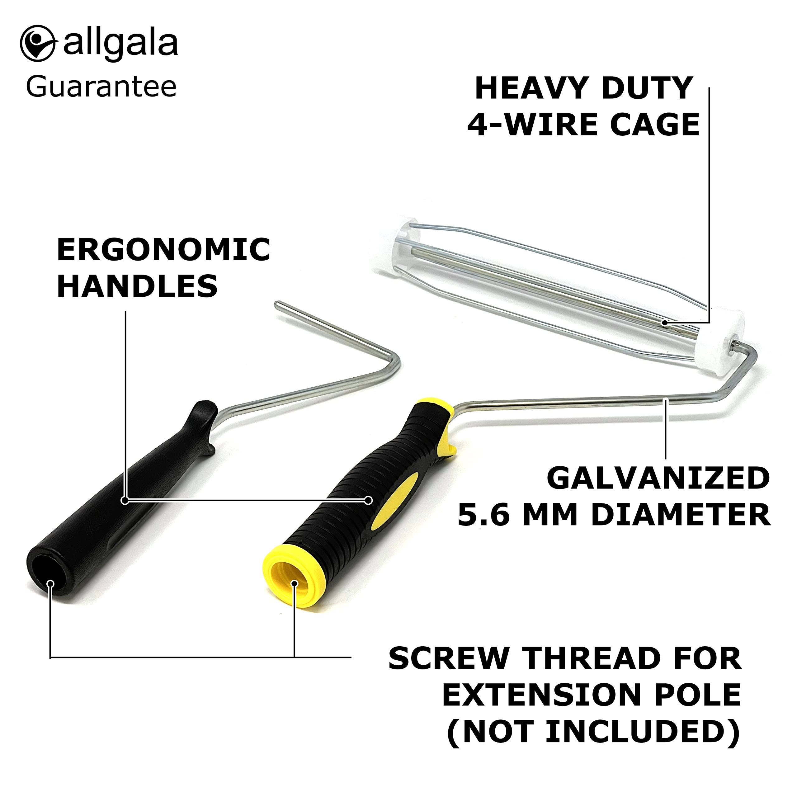 Allgala 9-Piece Paint Roller Kit - Lint-Free Rollers with Frames, Covers, Brush Mixer & Large Tray (TH10301) - Perfect for Interior Painting, DIY Home Projects & Professional Wall Makeovers