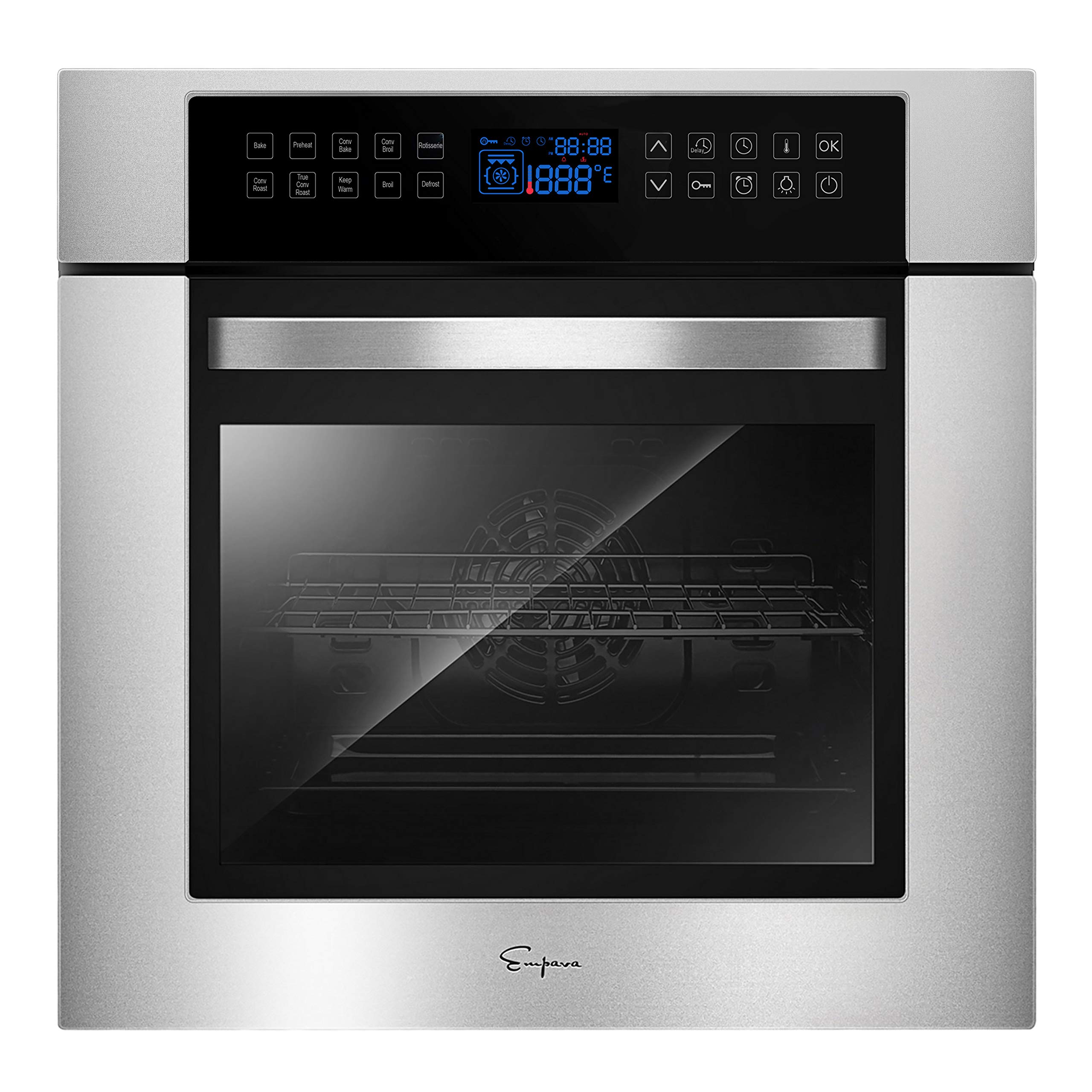 Empava 24 Inch Stainless Steel Electric Single Wall Oven - 10 Cooking Functions with 360° Rotisserie & Sensitive Touch Control - Perfect for Baking, Roasting & Entertaining in Modern Kitchens