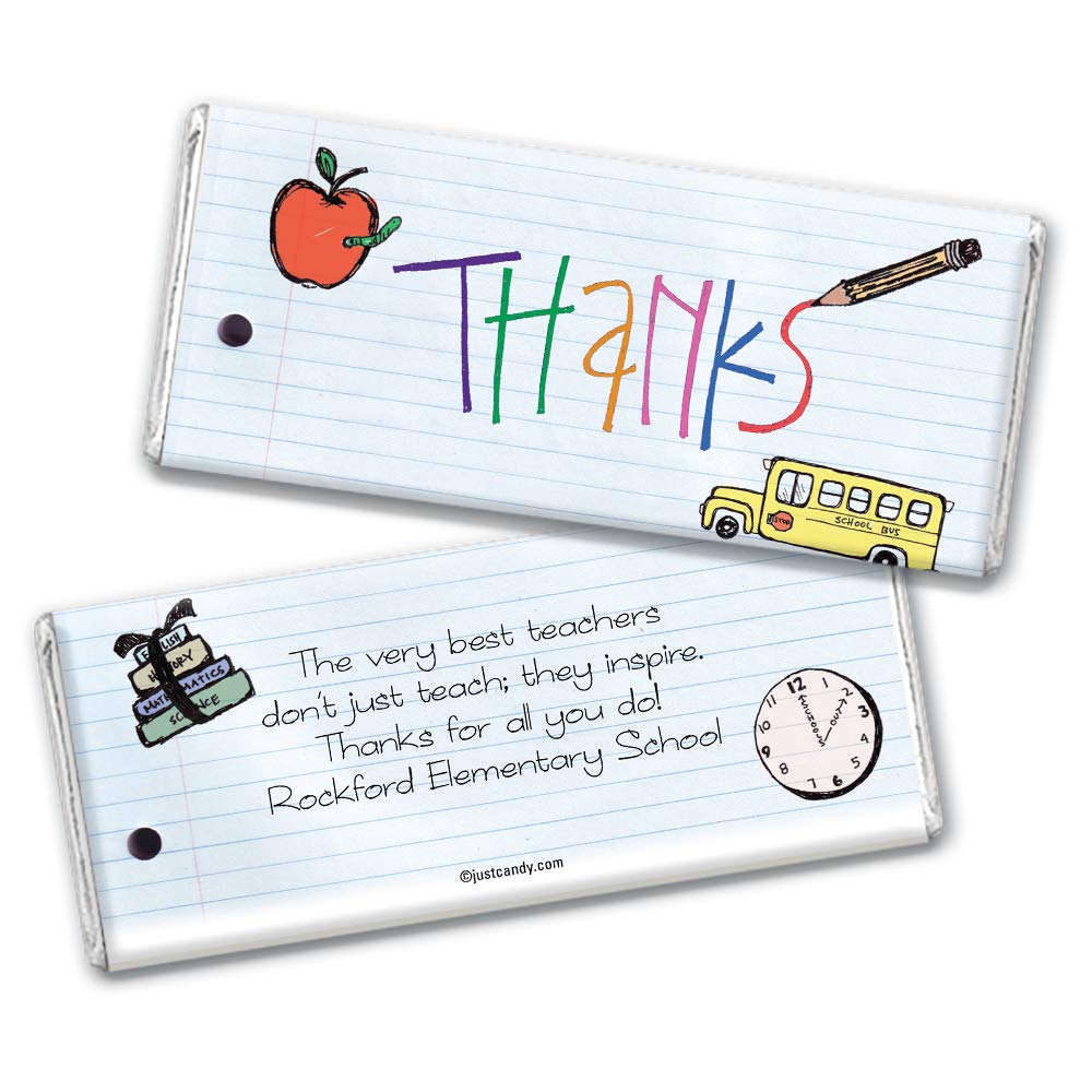 12 Pack Personalized Teacher Appreciation Chocolate Bars - Bulk Thank You Gifts with School Symbols - Perfect for Classroom Rewards, End of Year Gifts & Staff Recognition