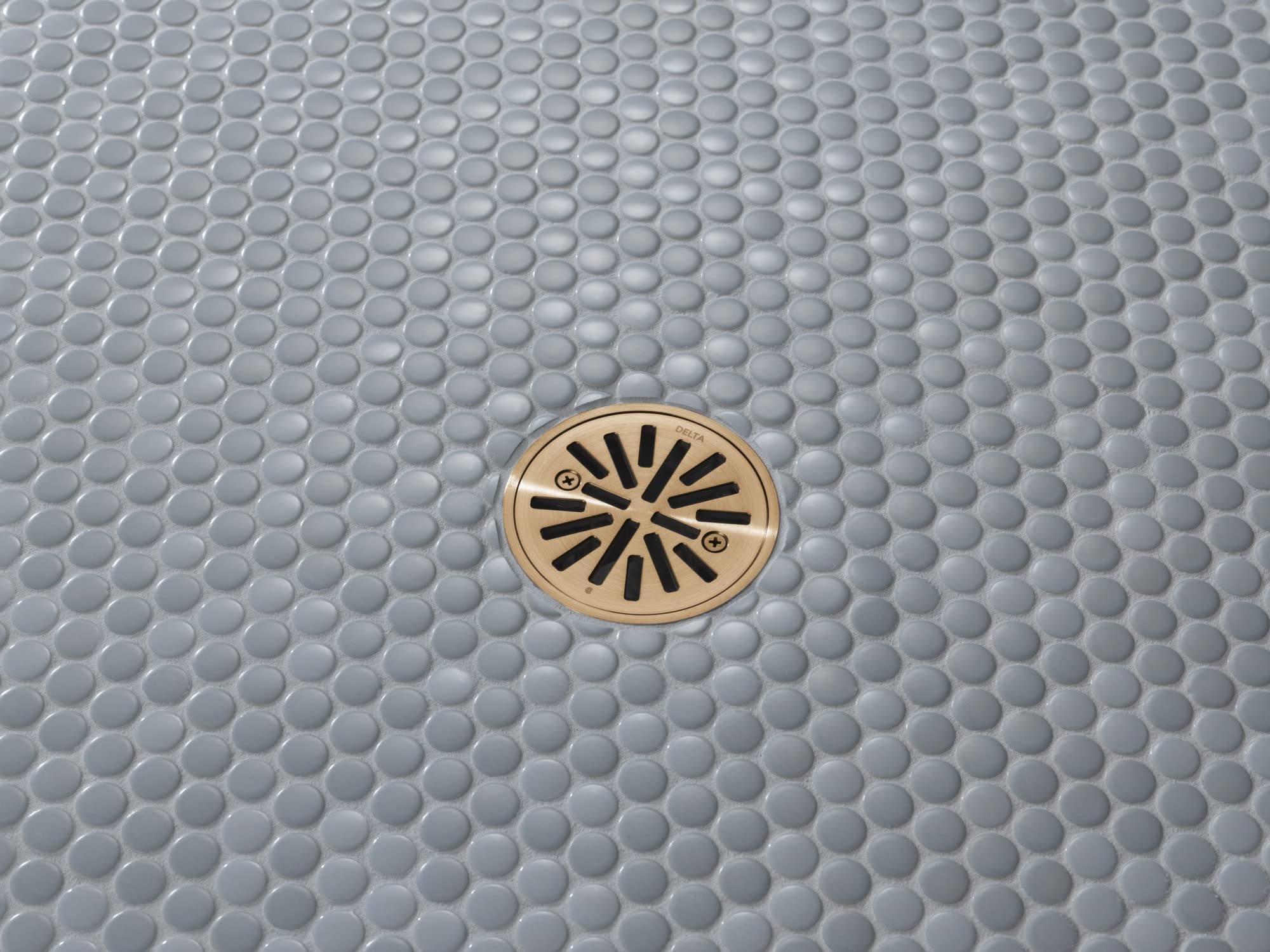 Delta Faucet 4 Inch Tile-In Round Shower Floor Drain in Gold - Premium Shower Drain Kit with Chrome Finish - DT061411-CZ for Bathroom Remodeling and Luxury Shower Installation