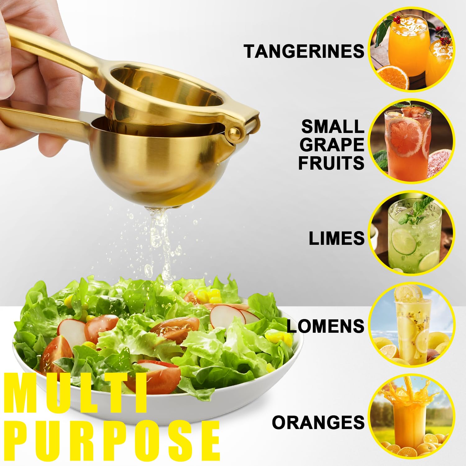 Premium Stainless Steel Lemon Squeezer - Heavy Duty Manual Citrus Juicer for Lemon, Lime & Orange - Rose Gold Bar Tool for Cocktails, Cooking & Healthy Juicing