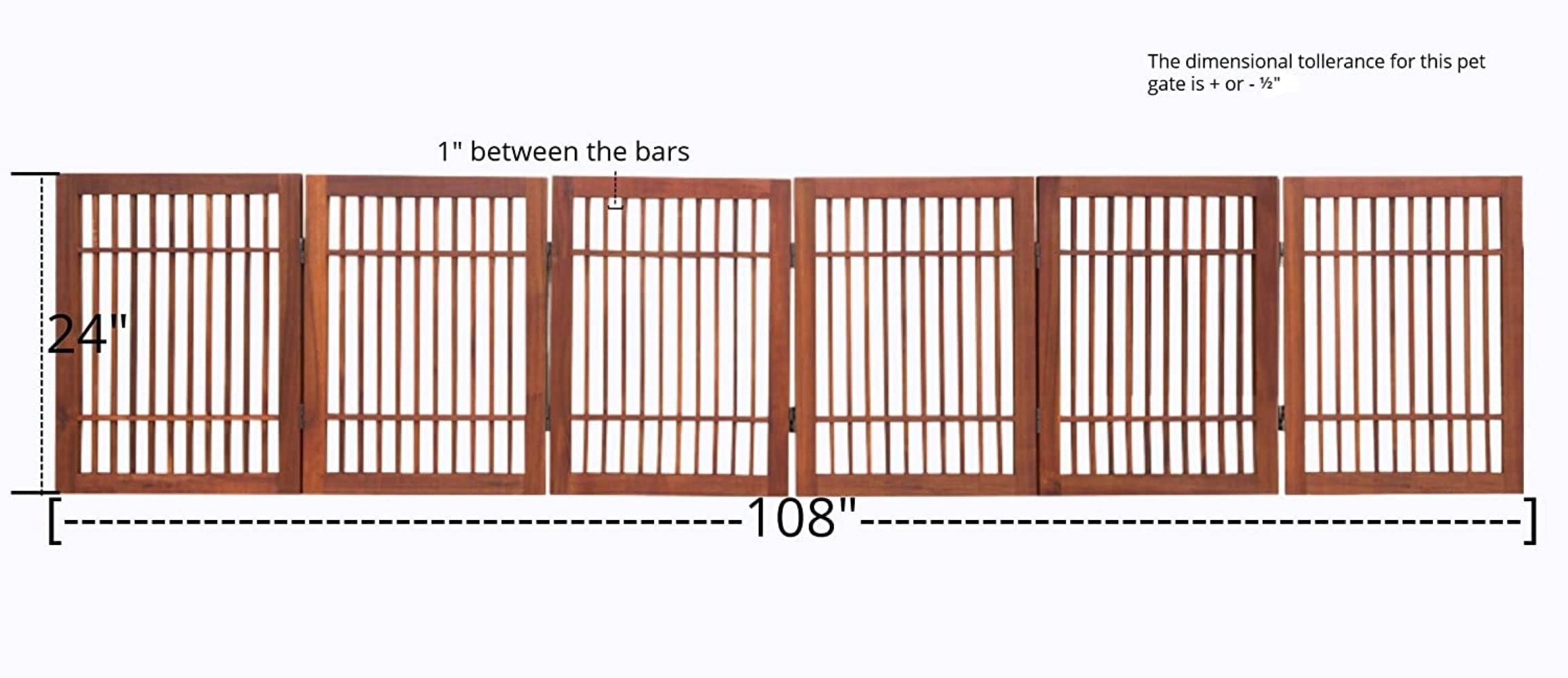Premium Acacia Hardwood Pet Dog Gate - Freestanding, Folding & Portable Indoor/Outdoor Wooden Fence (6-Panel, 24