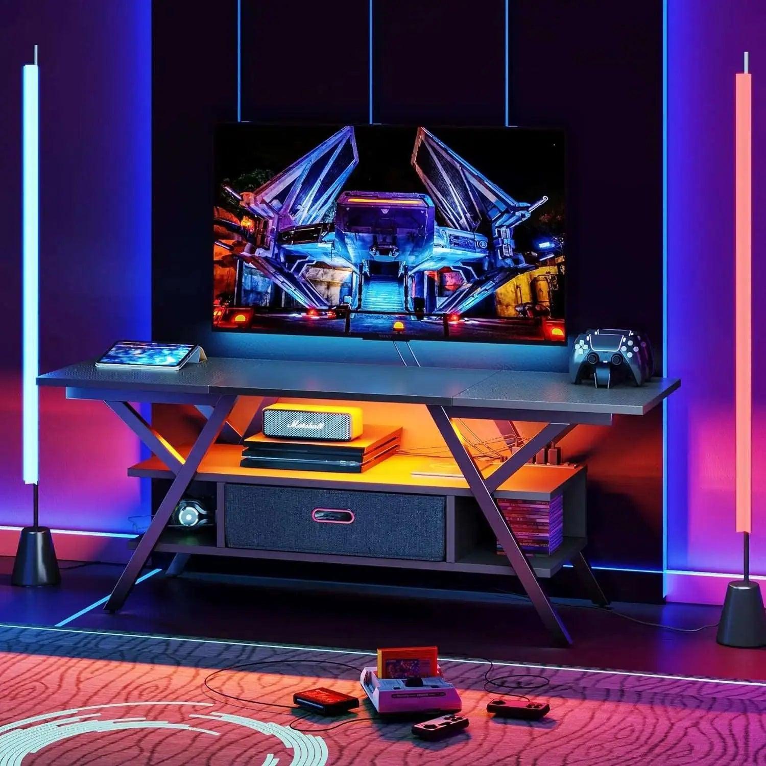 Bestier LED Gaming TV Stand for 65/70/75 inch TVs with Power Outlets & USB Ports - Modern Entertainment Center for Living Room, Bedroom & Game Room