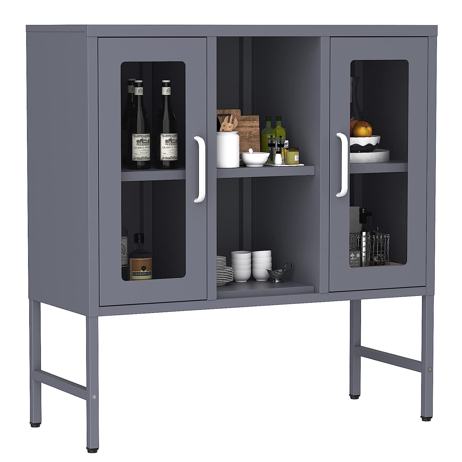 HONHPD Steel Storage Cabinet with Tempered Glass Door - Metal Display Cabinet & Locker for Home Office, Living Room, Bedroom - Organize Bathroom & Entryway Essentials (Fast US Shipping) - Perfect for Storing Books, Decor & Valuables in Modern Homes