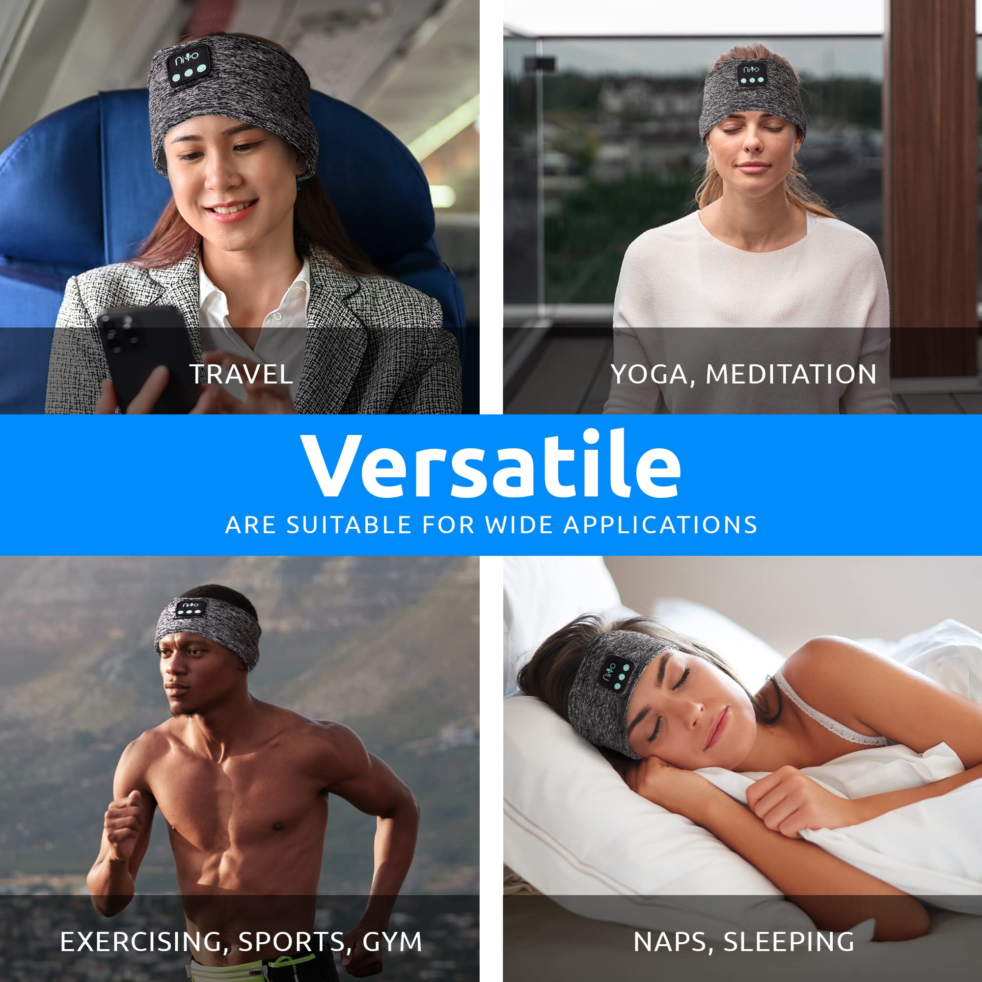 NiYo Sleep Headband with Built-In Bluetooth Headphones & Mic - Wireless Sleeping Headphones for Kids, Teens & Adults | Comfortable Small Size for Side Sleepers | Perfect for Nighttime Relaxation, Meditation & Travel