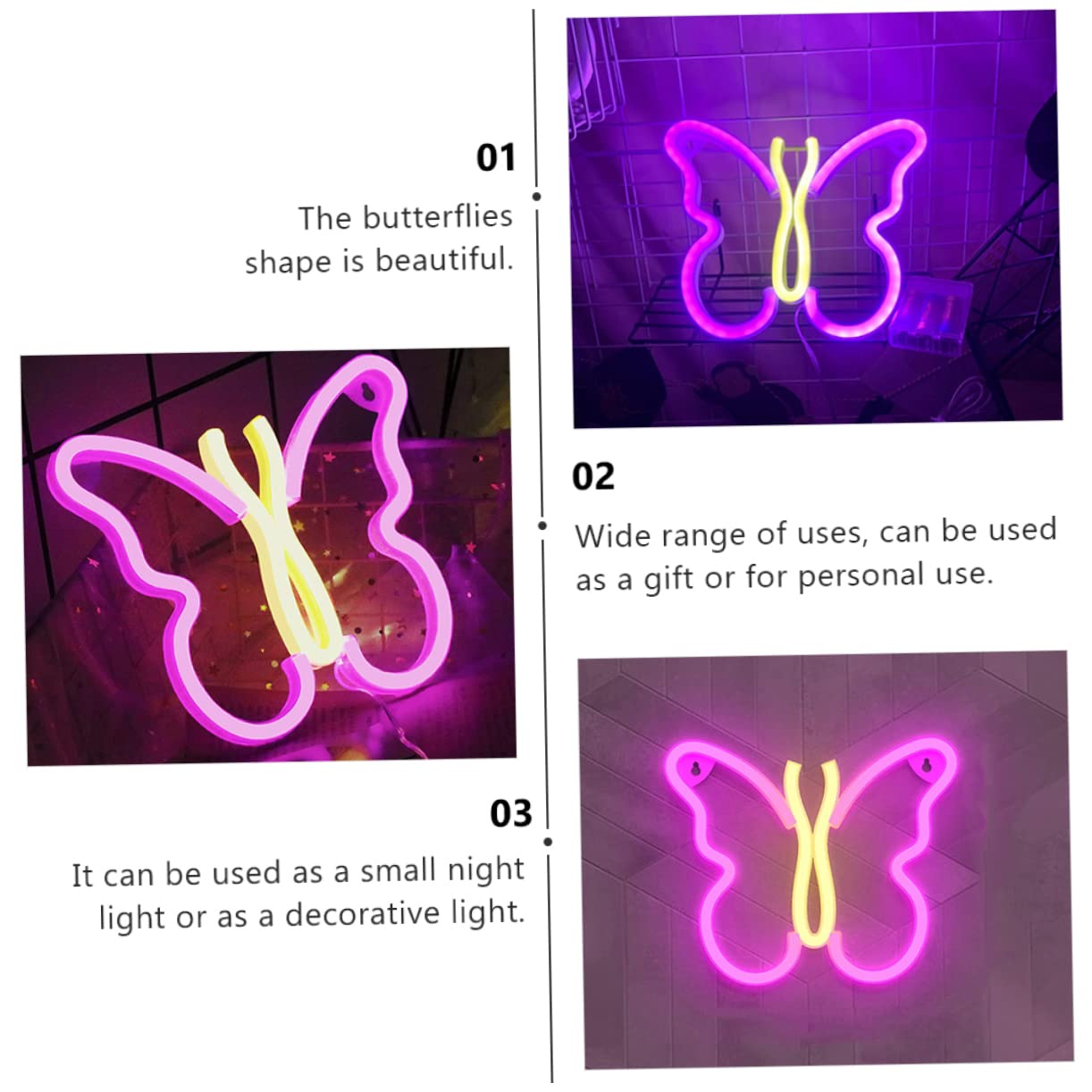 UPKOCH 2-Pack Butterfly LED Neon Wall Lights - Indoor Bedside Lamps, Cartoon Night Light for Kids Room, Nursery, Dorm Decor - Energy Efficient & Eye-Catching Home Lighting