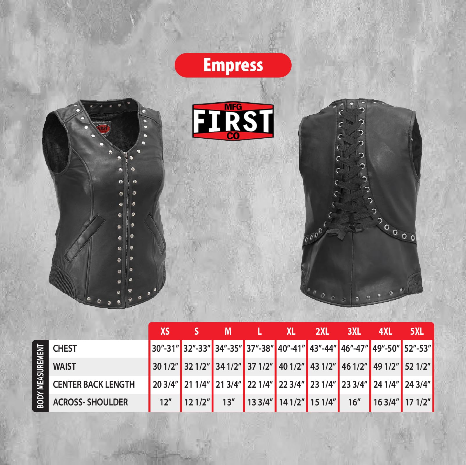First Mfg Co Empress Women's Motorcycle Leather Vest - Black Biker Jacket for Riding & Casual Wear - Perfect for Harley Davidson & Cruiser Bikes