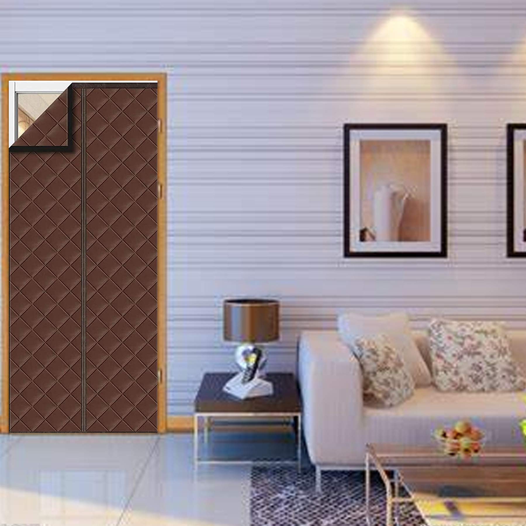 Heavy Duty Magnetic Thermal Door Curtain - 72x92 Inch Insulated Windproof Cold-Resistant Screen Door with Auto-Close PU Cover for Front/Back/Patio Doors - Perfect for Winter Energy Savings & Home Insulation