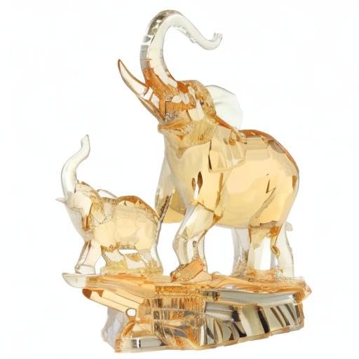 13.87'' Lucky Feng Shui Acrylic Elephant Statue - Mother & Baby African Elephant Figurine with Raised Trunk, Home Decor Gift for Mom, Housewarming, Office Desk & Meditation Space Decoration