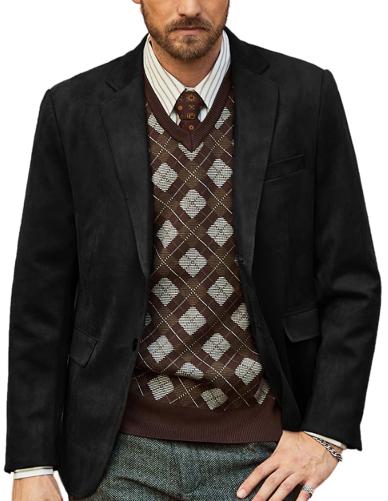 Men's Faux Leather Blazer Jacket - Casual Suede Sport Coat with Pockets for Work & Night Out