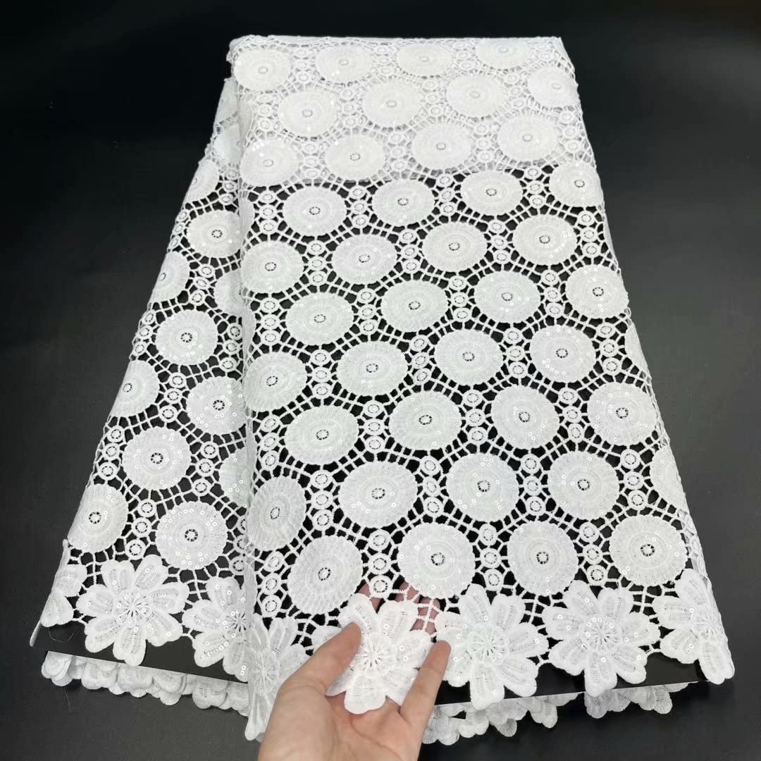 Premium Australian White Bridal Cord Lace Fabric with Sequins - Guipure Lace Material for Wedding Dresses, Nigerian Lace & Swiss Voile Evening Gowns - Perfect for Bridal Sewing, Couture Design, and Special Occasion Dresses