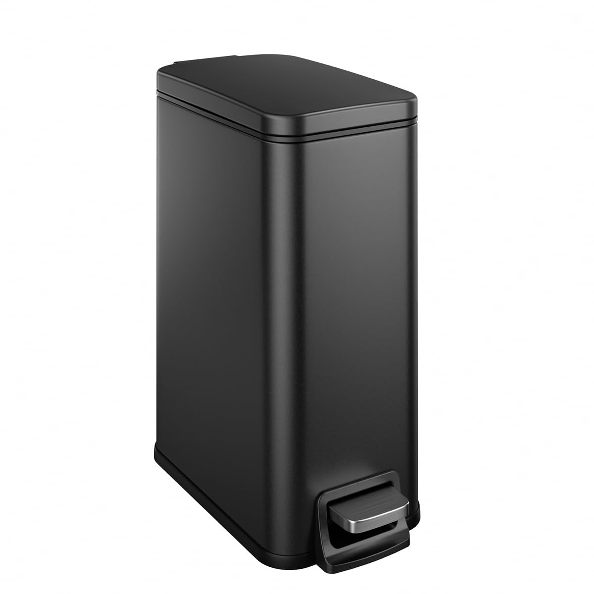 Stainless Steel Slim Bathroom Trash Can 1.6 Gallon with Soft Close Lid & Removable Inner Bucket - Durable Step Pedal Garbage Bin for Toilet, Bedroom, Kitchen, Office - Perfect for Small Spaces & Odor Control