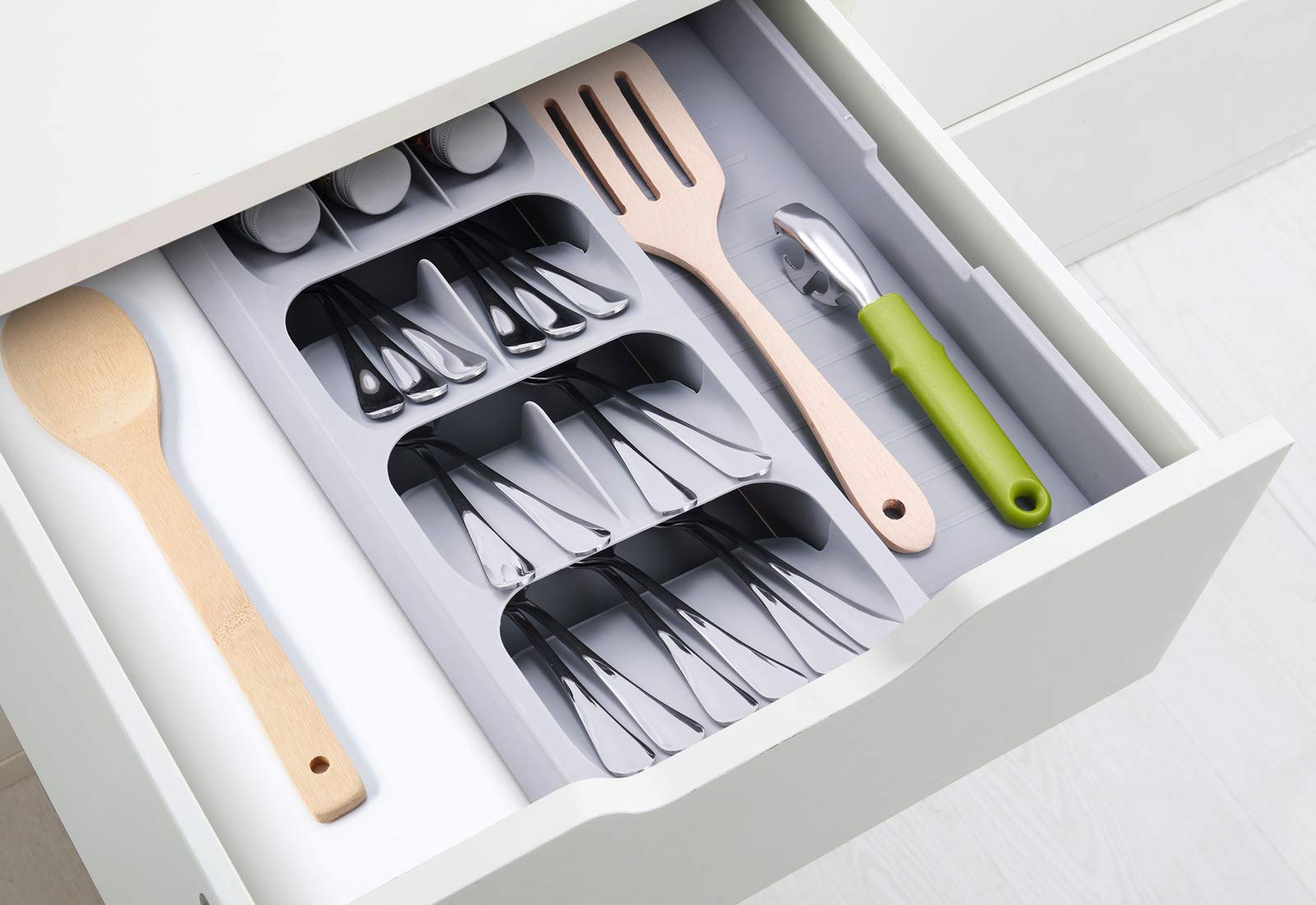 2-Pack Expandable Kitchen Drawer Organizer Set - Adjustable Cutlery Tray & Utensil Holder - Gray Drawer Dividers for Silverware, Flatware, Knives, Spoons - Perfect for Kitchen Organization & Space Saving