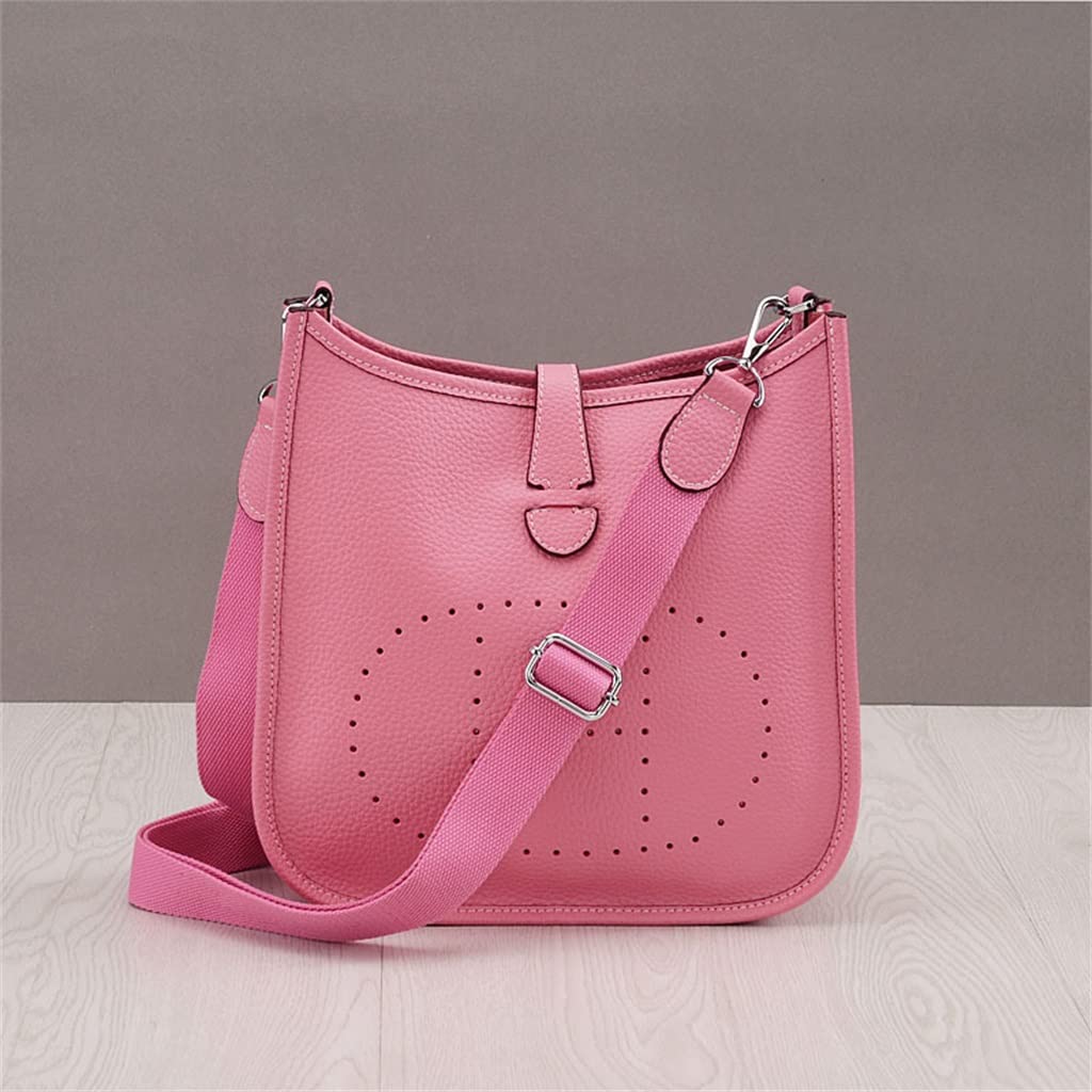 Stylish Women's Bucket Bags - Litchi Grain Crossbody & Hollow-Carved Shoulder Bag - 17cm Small Cow Leather Designer Handbag (White) - Perfect for Casual Outings, Shopping & Date Nights