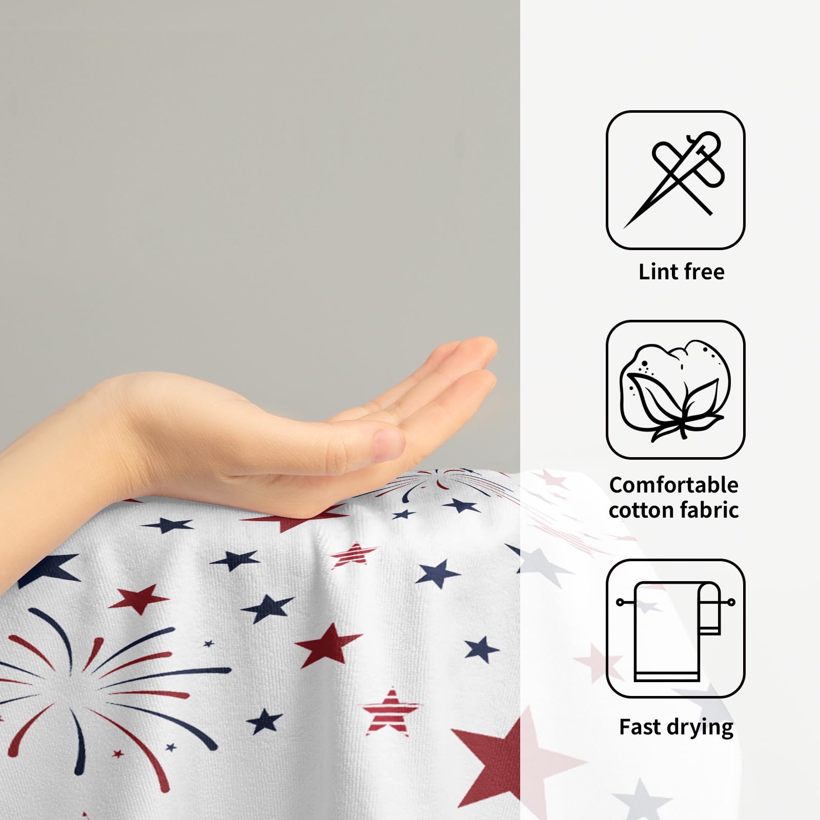 4th of July Hand Towels Set of 2 - Patriotic Red Blue Stars American Flag Microfiber Towels 28x14 Inch | Super Soft, Highly Absorbent Fingertip Towels for Bathroom, Kitchen & Holiday Decor | Perfect for Independence Day, Memorial Day & Summer BBQs