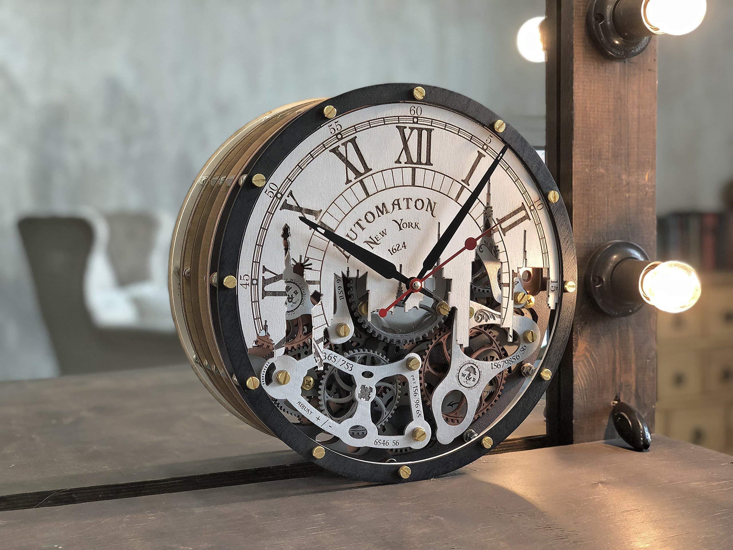 Steampunk New York City Skyline Wall Clock with Moving Gears - Handcrafted Mechanical Decor for Home, Kitchen, Living Room & Office - Unique Personalized Gift Idea for Clock Lovers & Cityscape Enthusiasts - Perfect for Industrial Decor, Steampunk Themed Rooms & Urban Home Offices