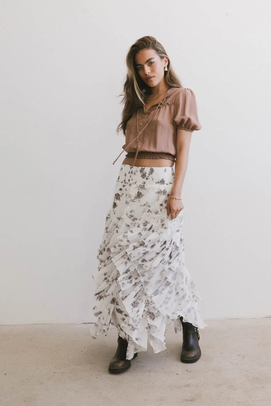 Emerson Ruffled Maxi Skirt for Women - Flowy White Long Skirt with Tiered Ruffle Design | Perfect for Summer, Beach Vacations & Boho Outfits