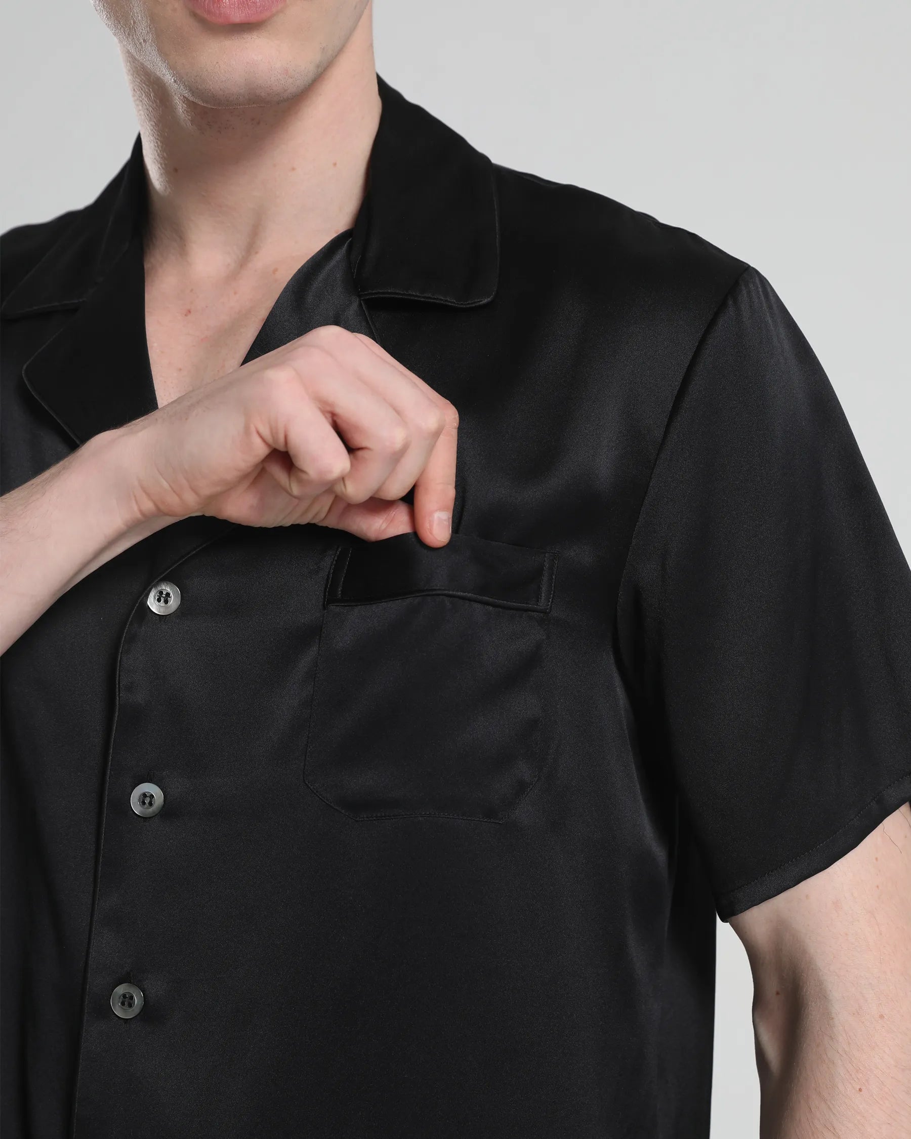 Men's 100% Silk Short Sleeve Pajama Set - Luxury Sleepwear for Comfortable Nights & Relaxing at Home