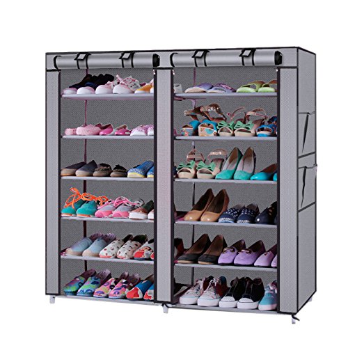 6-Tier Shoe Rack Organizer - Holds 36 Pairs, Space-Saving Double Row Design with Removable Non-Woven Fabric Cover - Sturdy Shoe Storage Cabinet for Closet, Entryway & Bedroom (Gray) - Perfect for Small Spaces & Shoe Collection Organization