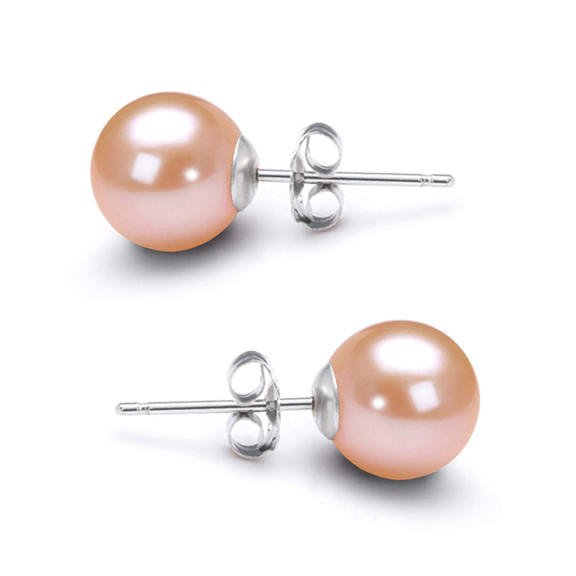 AAA Grade 5-10mm Japanese Freshwater Cultured Pearl Stud Earrings for Women - Pink Pearls with Sterling Silver Settings, Jewelry Gift Box | Elegant Pearl Earrings for Weddings, Parties & Daily Wear - Orien Jewelry