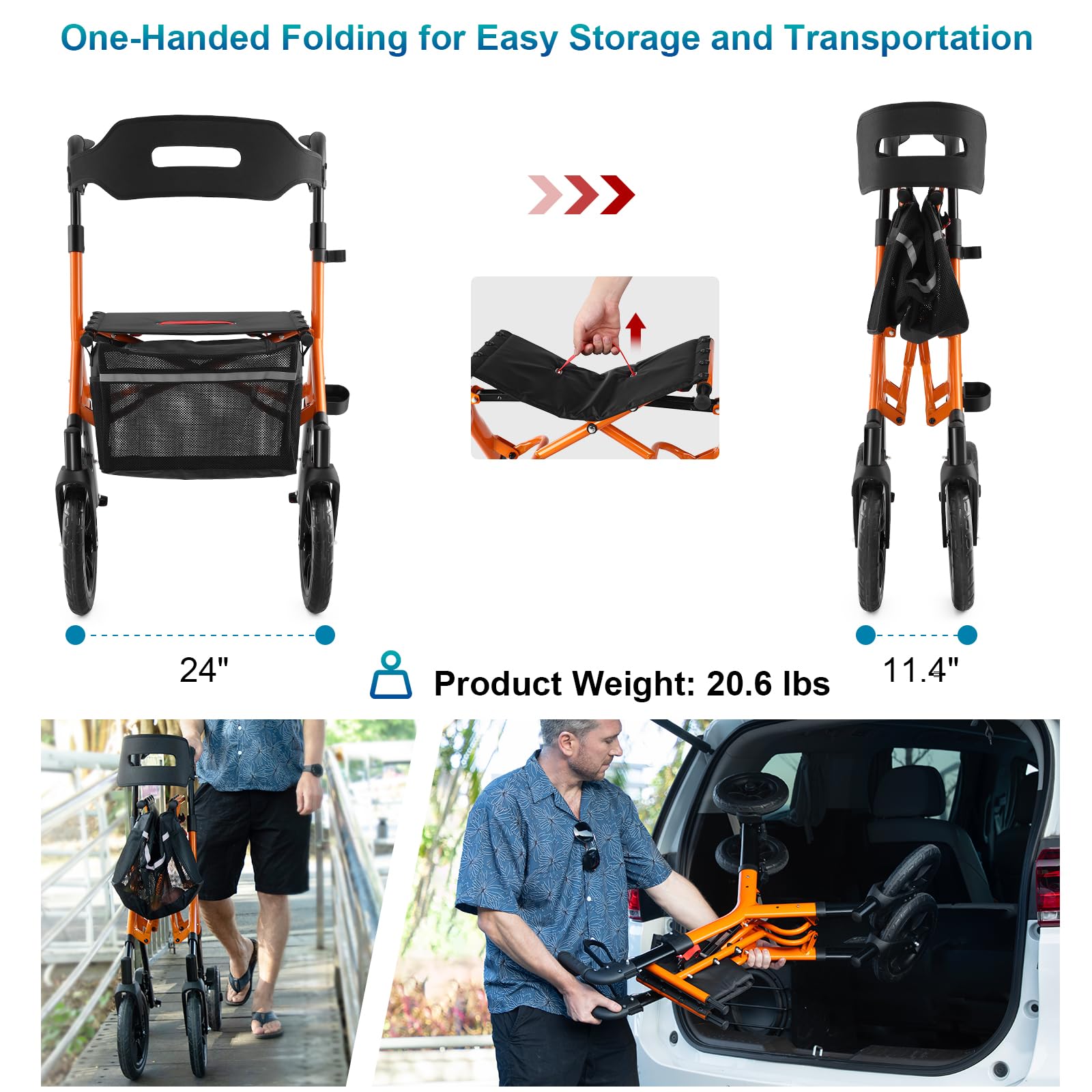 **All-Terrain Rollator Walker with Seat & Backrest for Seniors - 12