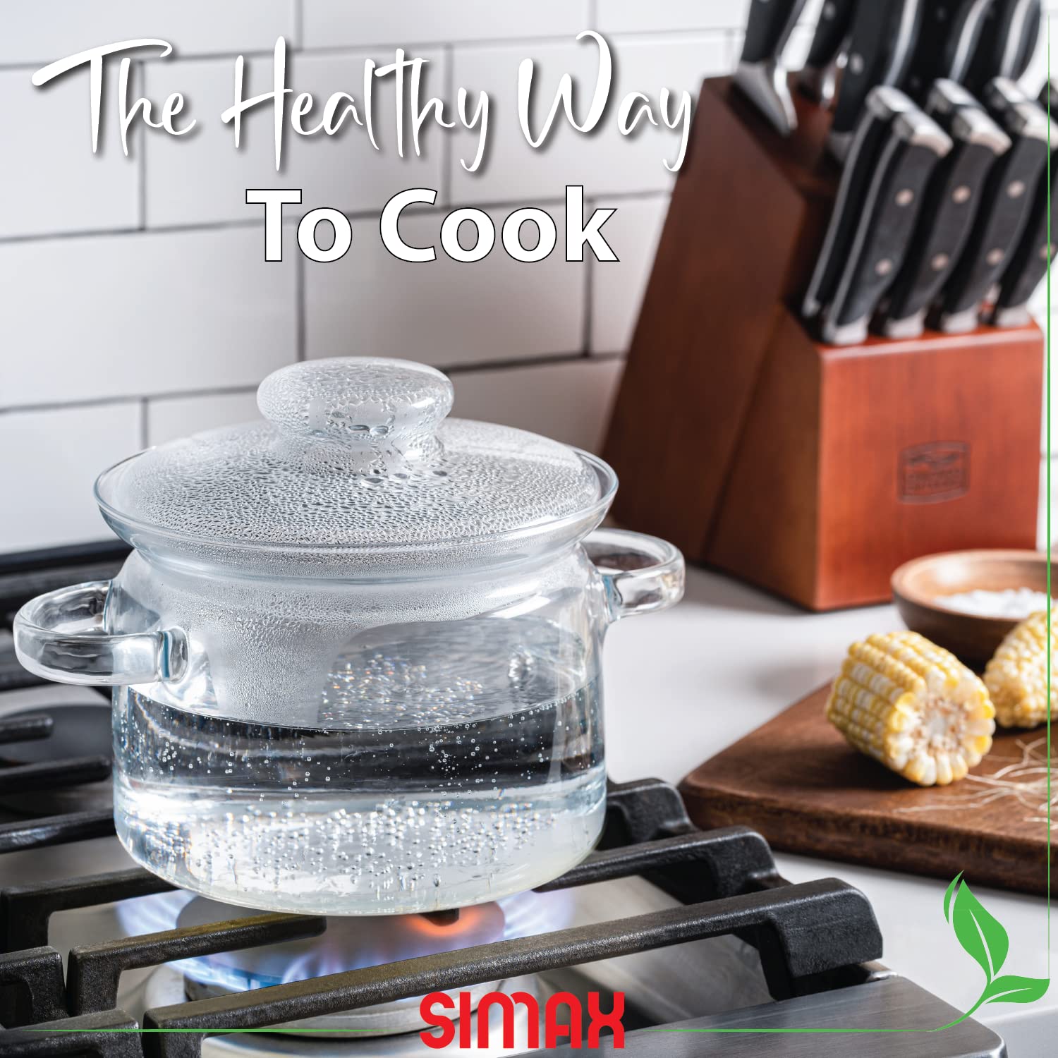 Simax 64oz Borosilicate Glass Simmer Pot for Stove - Clear Glass Cookware with Easy-Grip Handles for Potpourri, Soups & Cooking - Oven, Microwave, Stove & Dishwasher Safe - Perfect for Aromatherapy, Holiday Simmering & Slow Cooking