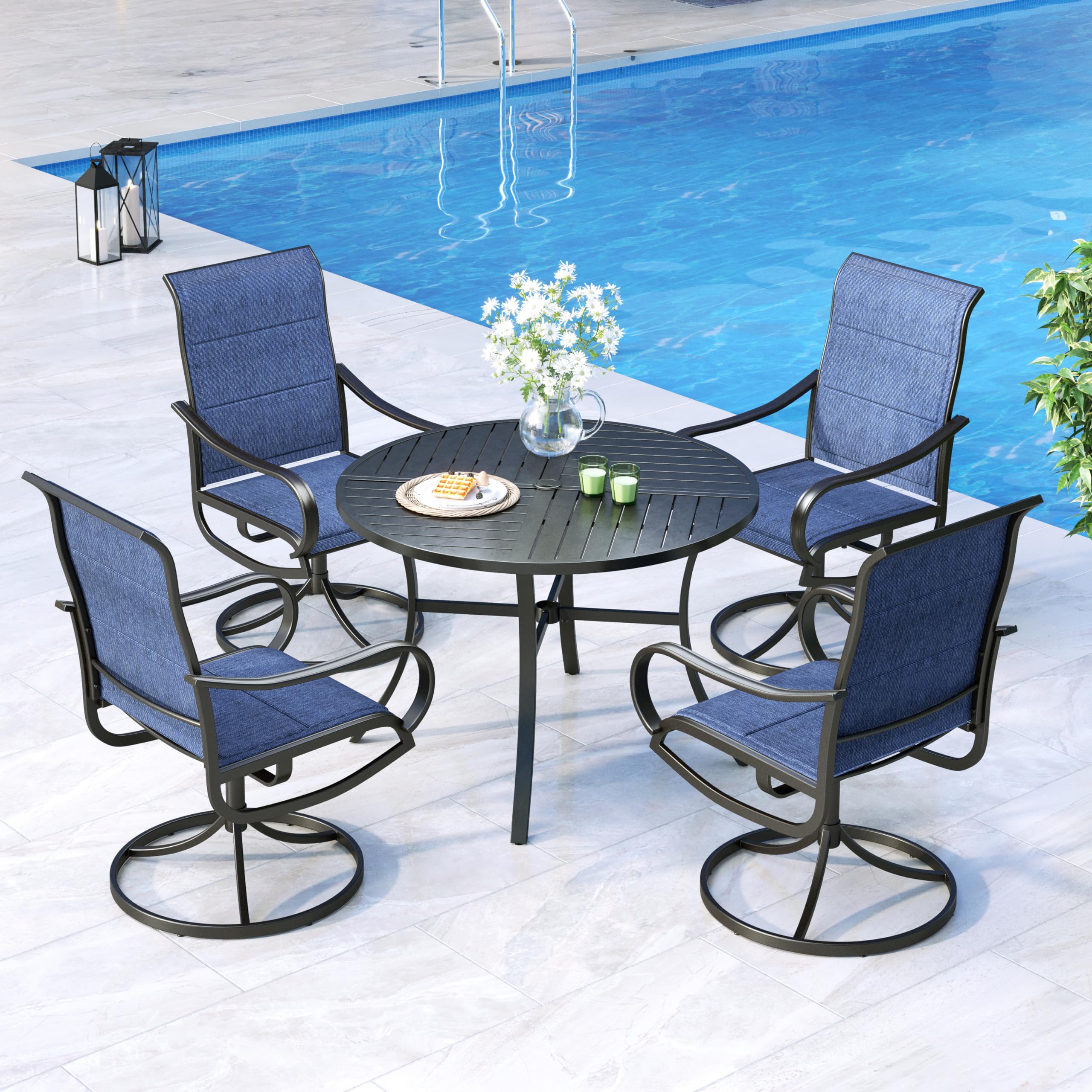 MFSTUDIO 5-Piece Outdoor Patio Dining Set with 4 Swivel Padded Chairs & 42