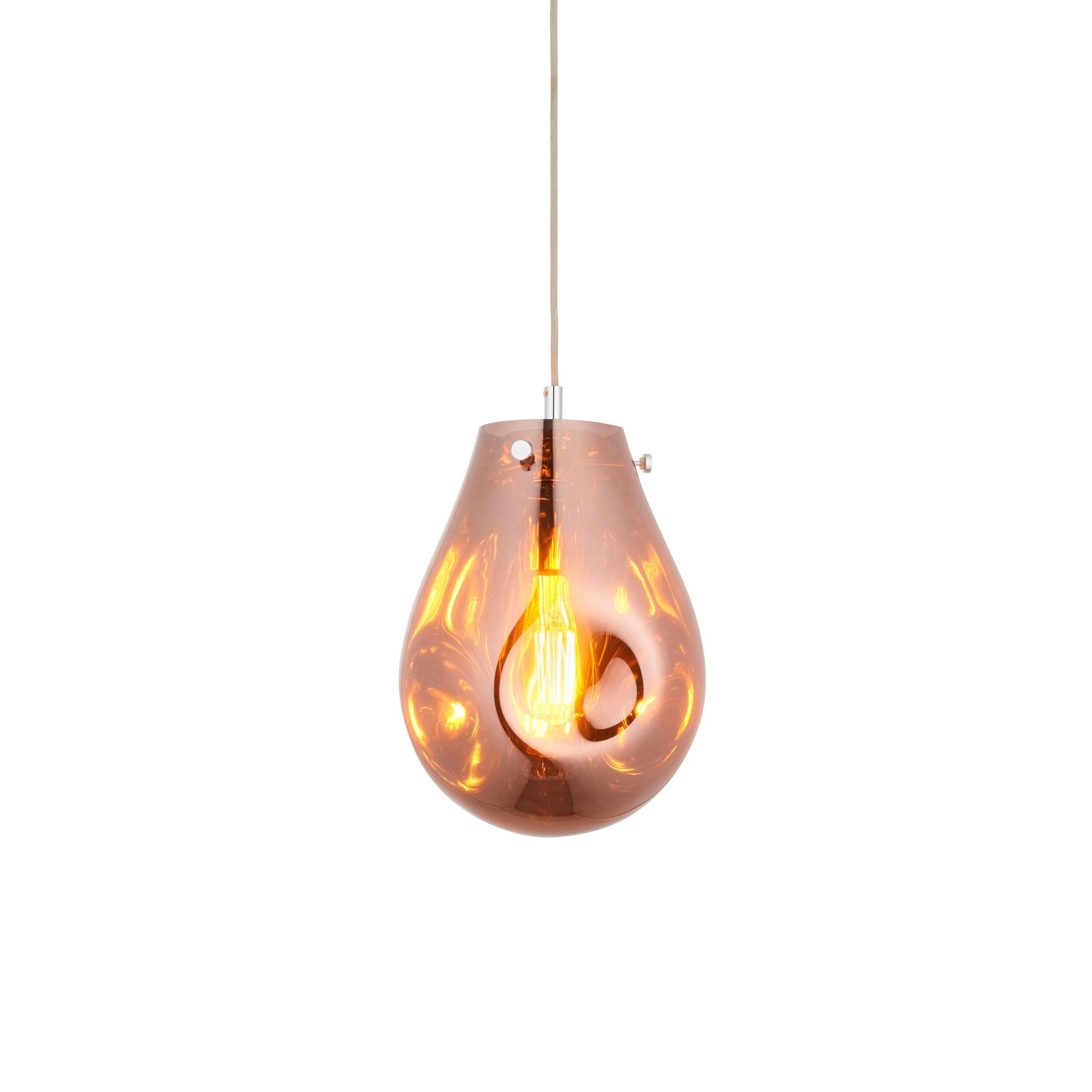 Dazzling Copper Metallic Glass & Chrome Ceiling Pendant Light Fixture - Modern Dining Room, Kitchen Island, or Bedroom Lighting Decor