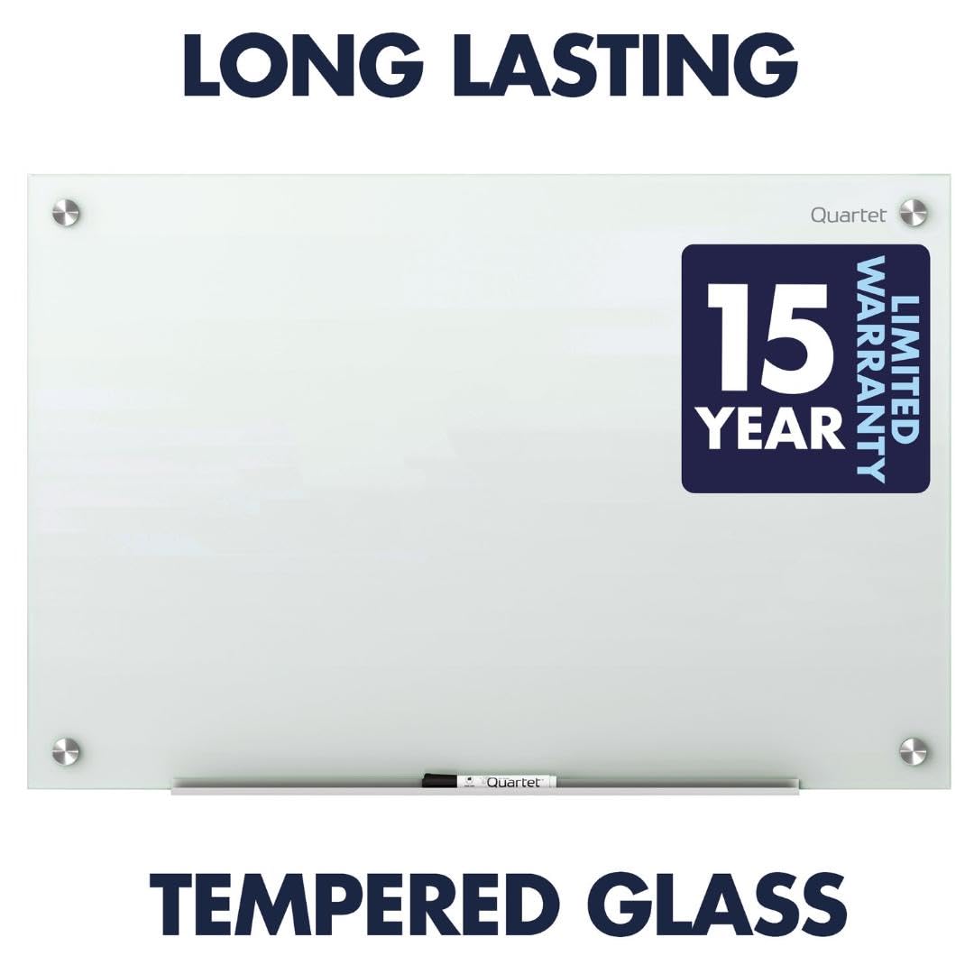 Quartet 6' x 4' Magnetic Glass Dry Erase Board - Frameless Whiteboard with Infinity Mounting, White Surface, Accessory Tray, Includes 1 Dry Erase Marker & 2 Glass Magnets (G7248W) - Perfect for Office Meetings, Classroom Teaching & Home Organization