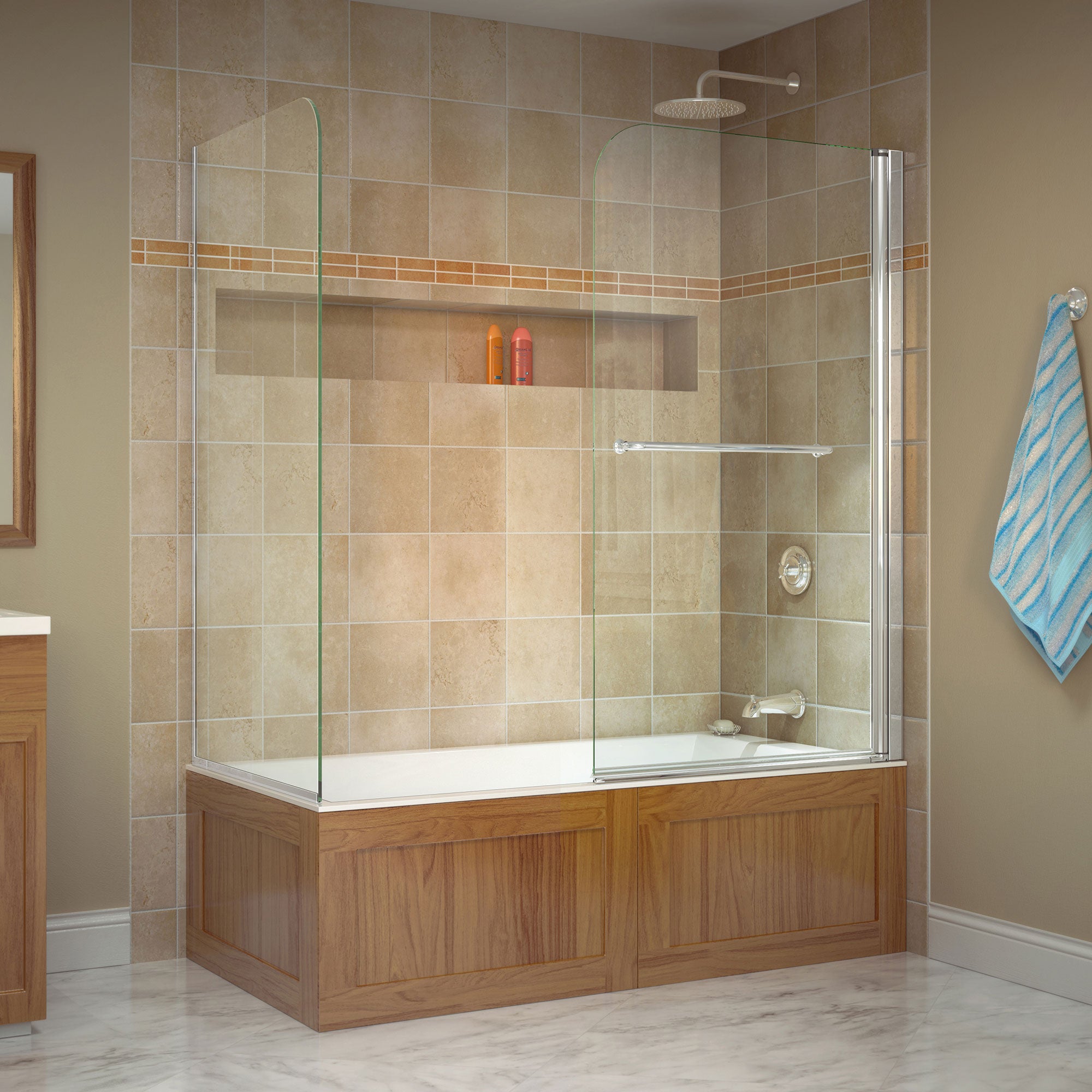 DreamLine Aqua Swing 56-60 Inch Frameless Shower Door with Return Panel - 30