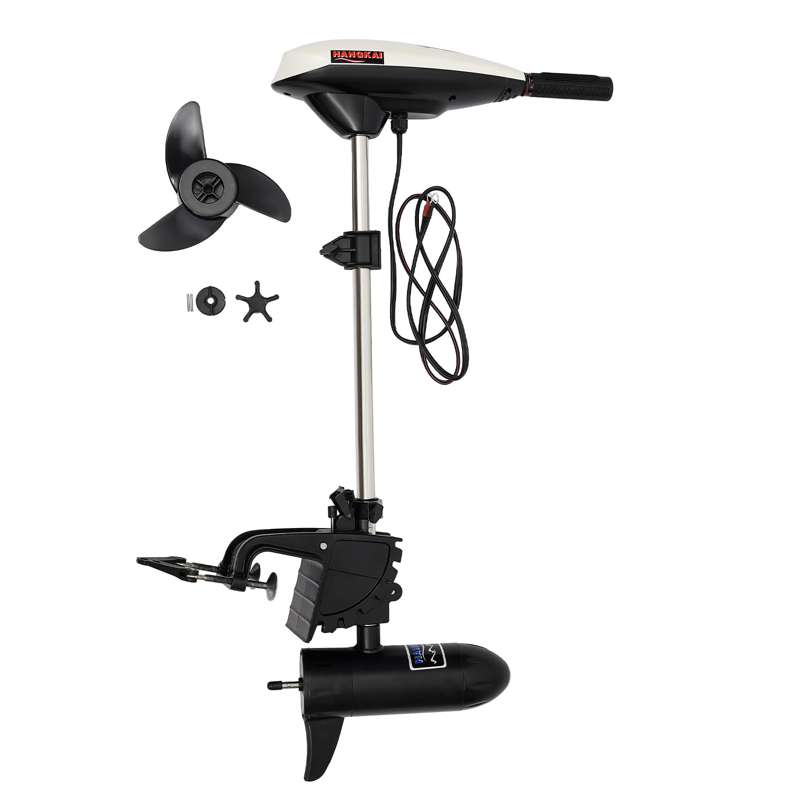 12V 65lb Thrust Saltwater Electric Trolling Motor - Transom Mounted Portable Boat Engine with Telescopic Shaft & 3-Blade 10.6in Propeller (1420 RPM) - Ideal for Fishing, Kayaking, and Small Boats in Saltwater Conditions