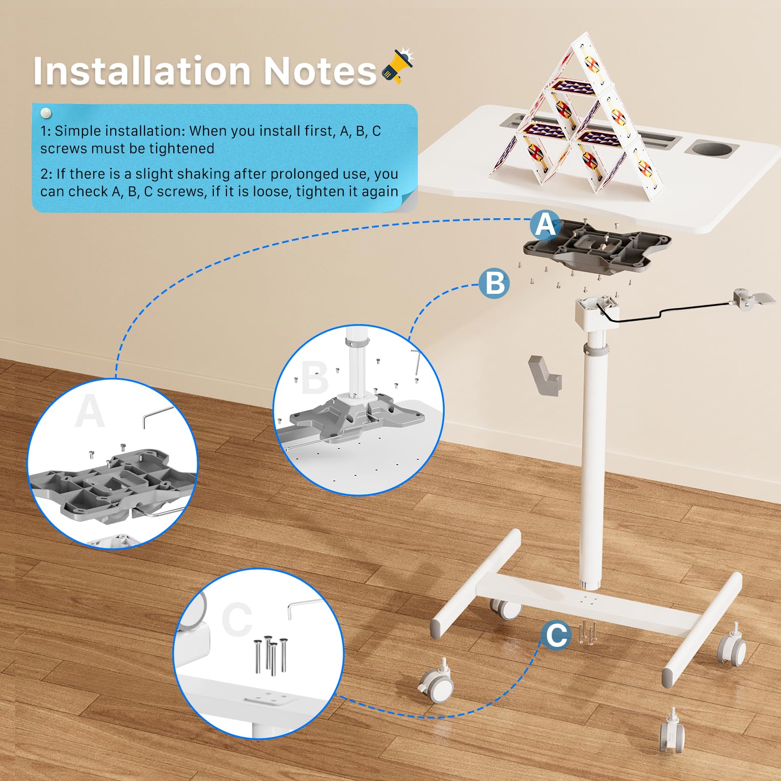 28 Inch Mobile Standing Desk with Wheels & Cup Holder - Adjustable Rolling Laptop Workstation for Home Office, Portable Computer Cart with Storage Hook (White) - Perfect for Remote Work, Study & Small Space Living