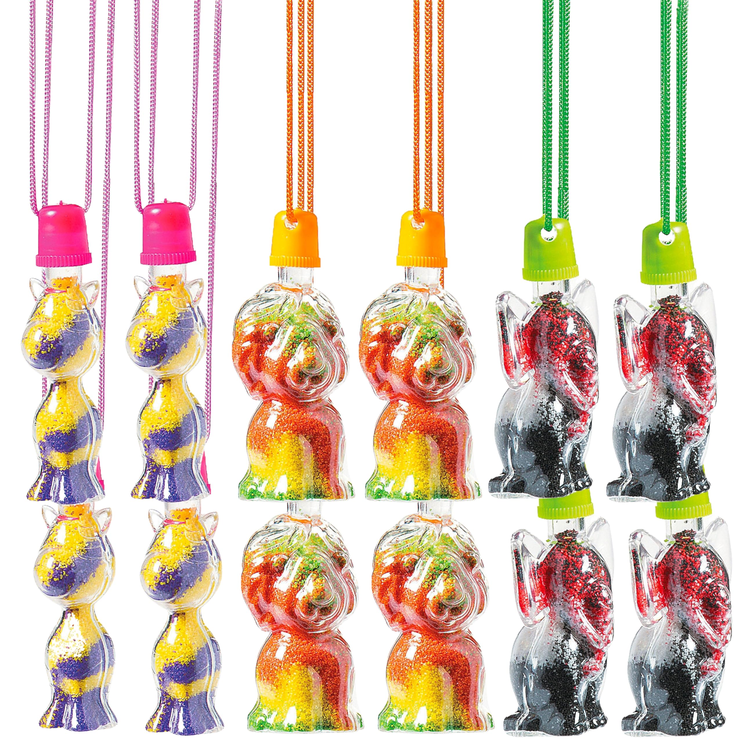 Fun Express Safari Sand Art Bottle Necklaces - DIY Craft Kits for Kids, Vacation Bible School (VBS) Supplies & Home Decor | Perfect for Summer Camps, Sunday School Activities & Creative Family Bonding