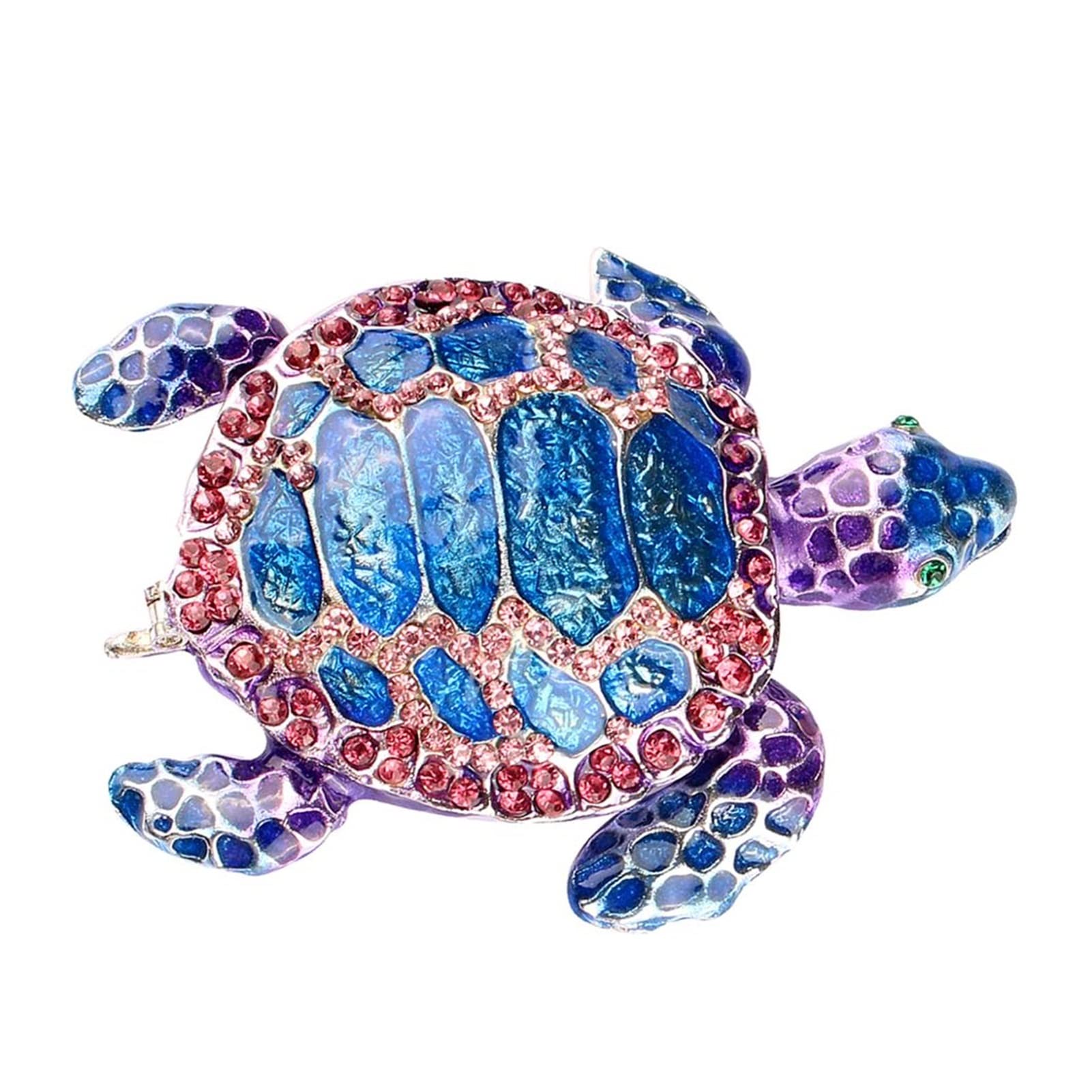 Hand-Painted Bejeweled Sea Turtle Jewelry Box - Christmas Collectible & Mother's Day Gift - Decorative Ring Holder & Trinket Storage (Purple) | Perfect for Beach-Themed Decor, Jewelry Organization & Gift Giving