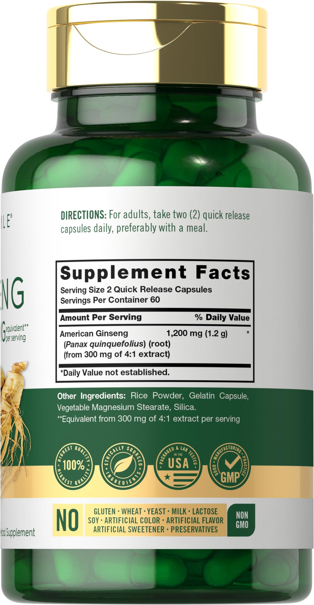 Carlyle Ginseng Supplement 120 Capsules - 1200mg Non-GMO, Gluten Free - Supports Energy, Focus & Immune Health - Perfect for Busy Professionals & Students