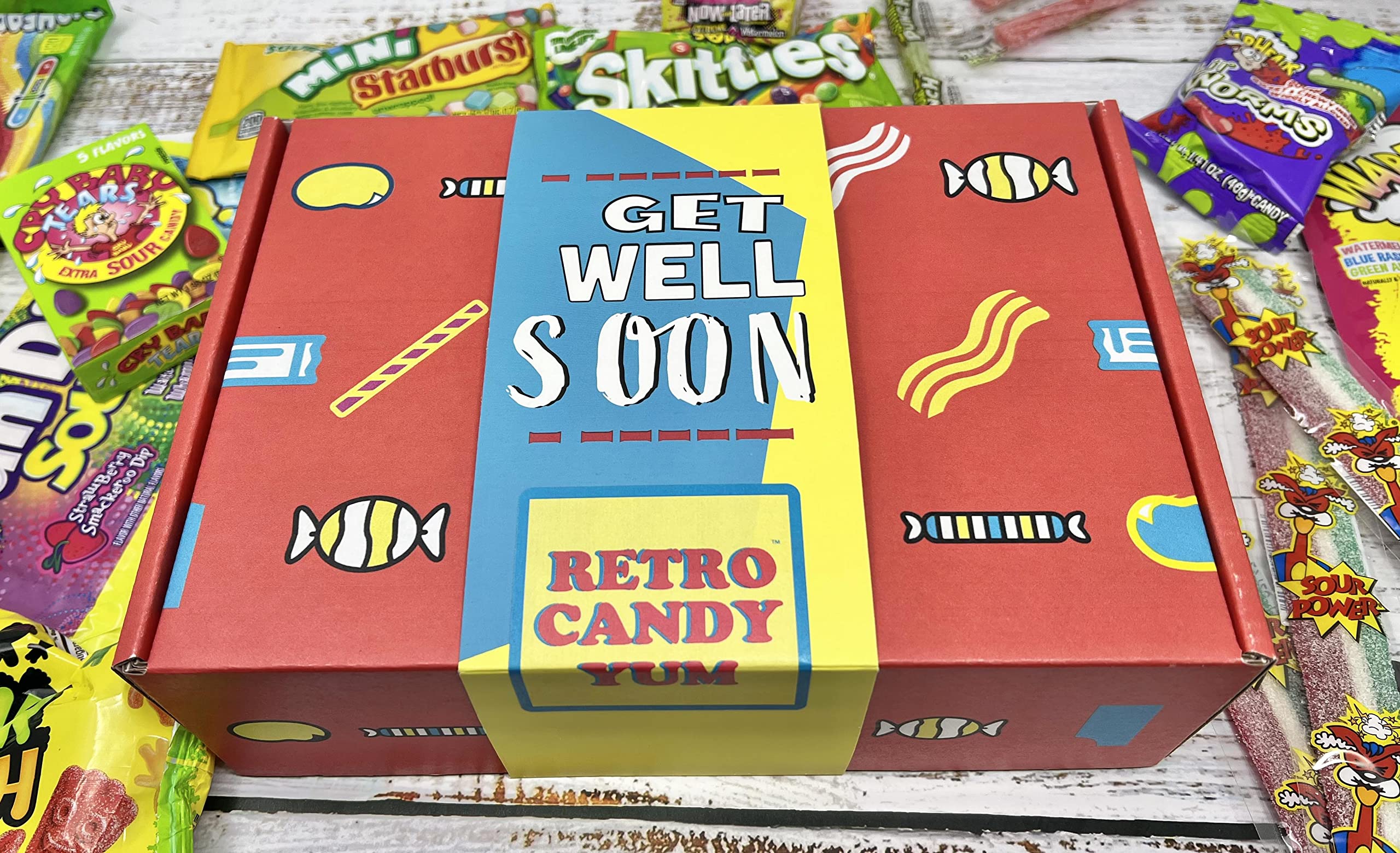Retro Sour Candy Variety Pack - Get Well Soon Gift Box for Kids, Boys, Girls, Men & Women | Assorted Candy Care Package for Sick Days, Hospital Visits & Feel Better Gifts | Perfect for Birthdays, Holidays & Cheer Up Presents